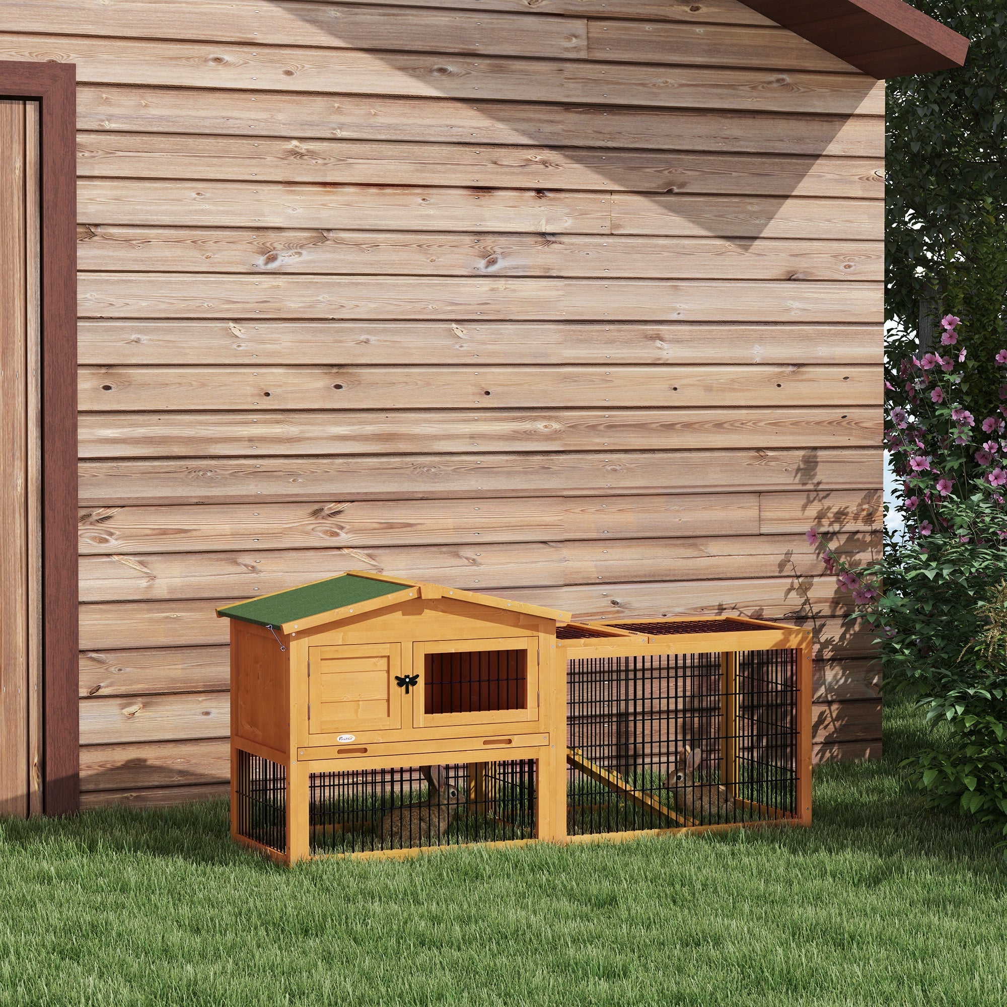Logidon konijnenhok geel 2-laags houten wintervast 150x52x68 cm