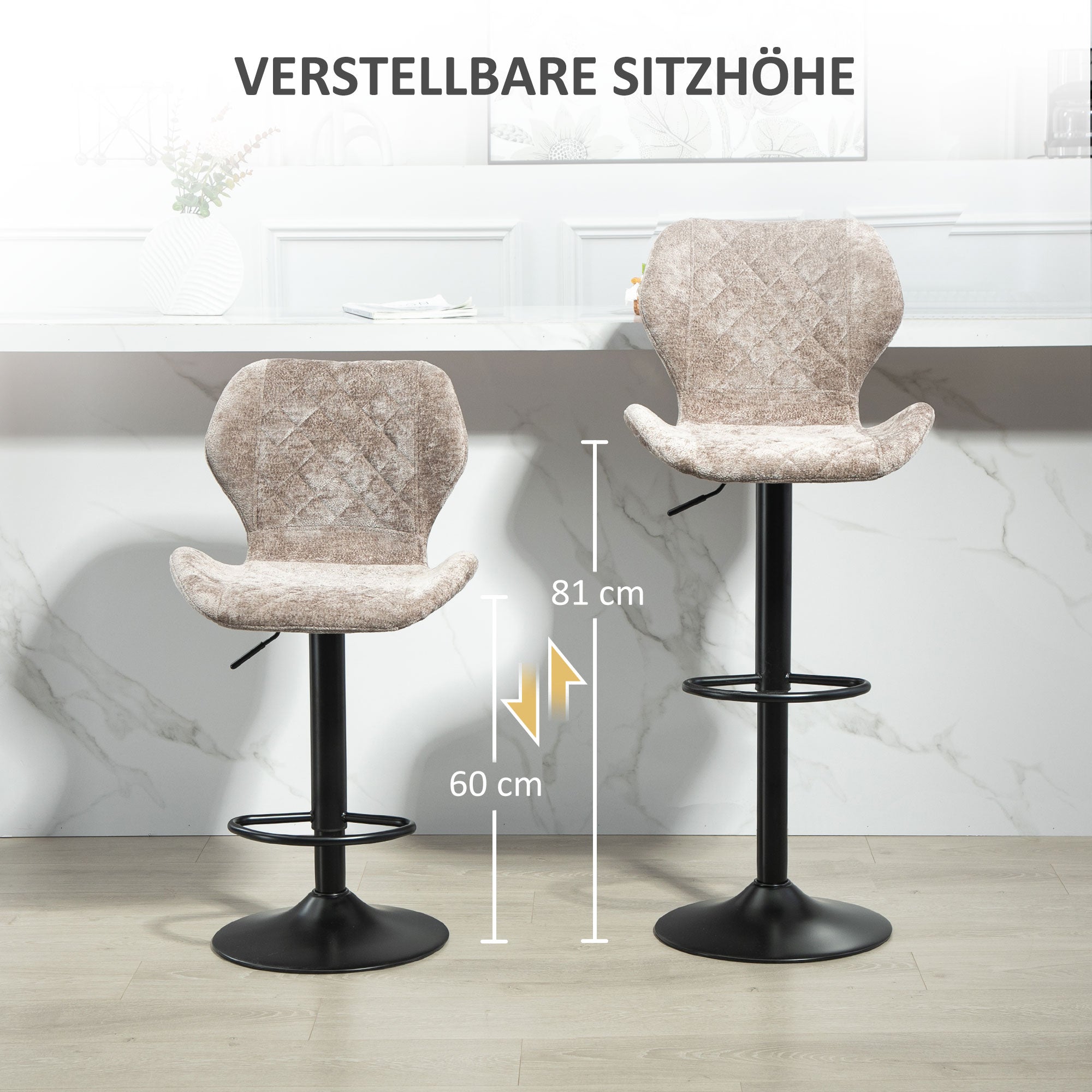 Logidon barkrukken set van 2 in hoogte verstelbaar draaibaar bruin chenille-look