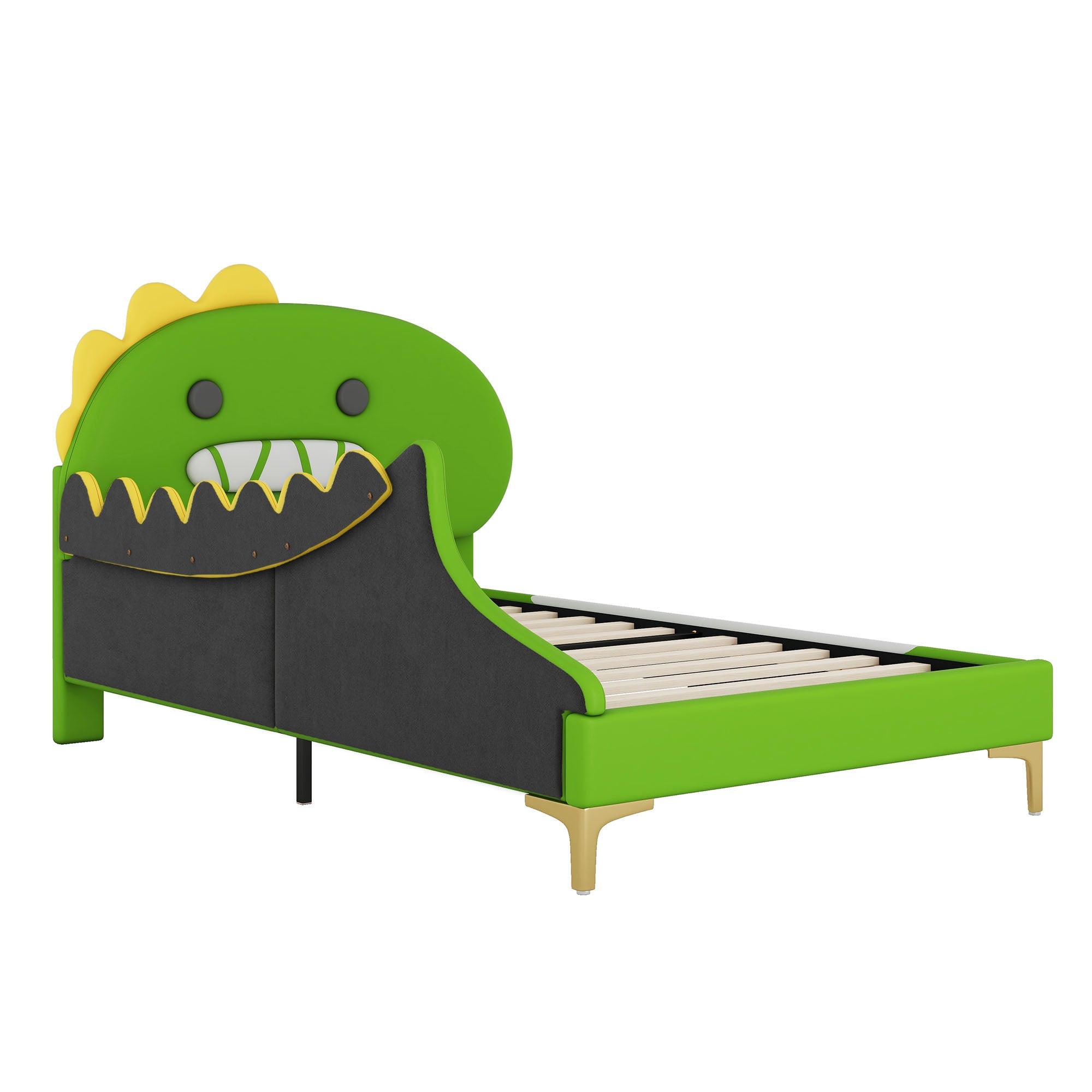 Logidon kinderbed 90x200 cm cartoon dinosaurus hoofdeinde kunstleer groen