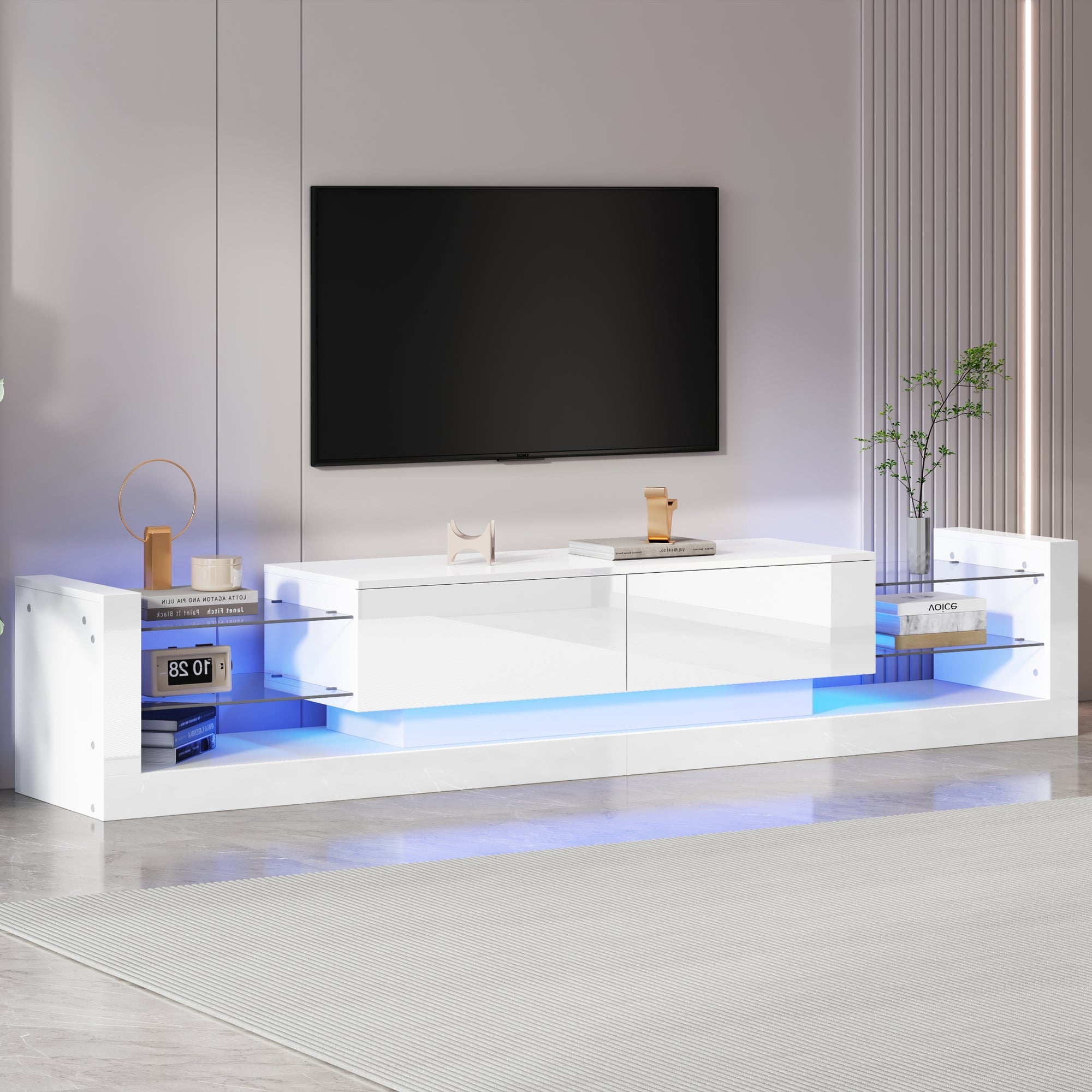 Logidon hoogglans TV-meubel met LED-verlichting 181 cm wit glazen front