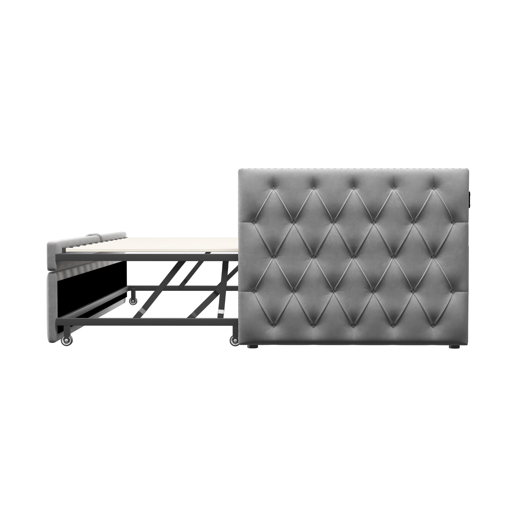 Logidon uitschuifbare slaapbank 90x200 cm met lattenbodem lichtgrijs fluweel