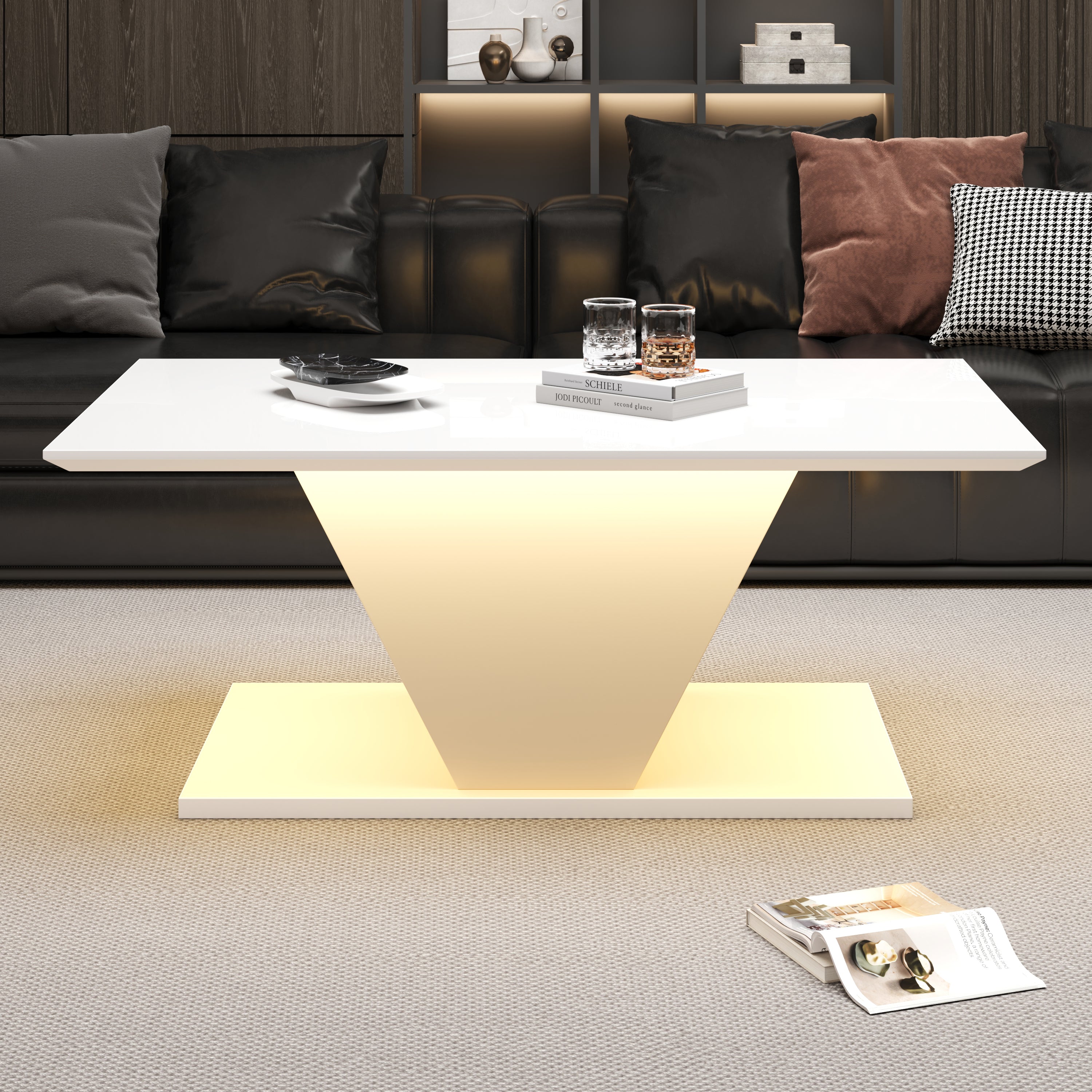 Logidon V-vorm salontafel wit hoogglans LED verlichting 100x50x46 cm