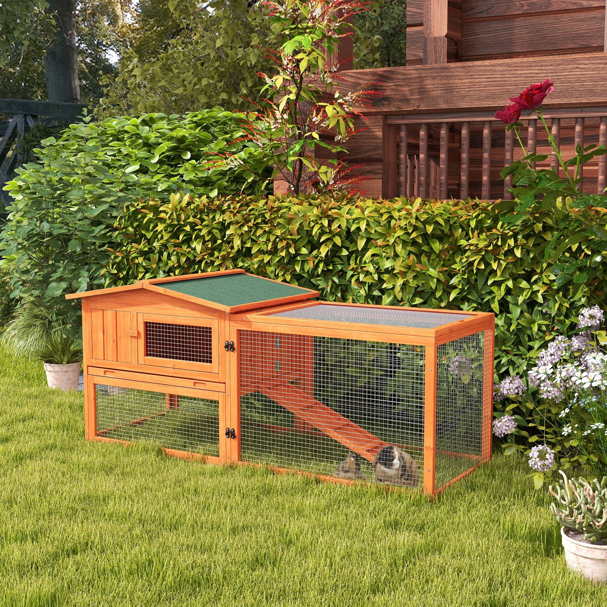 Logidon kleine dierenstal 156x58x68 cm dennenhout met asfaltdak oranje