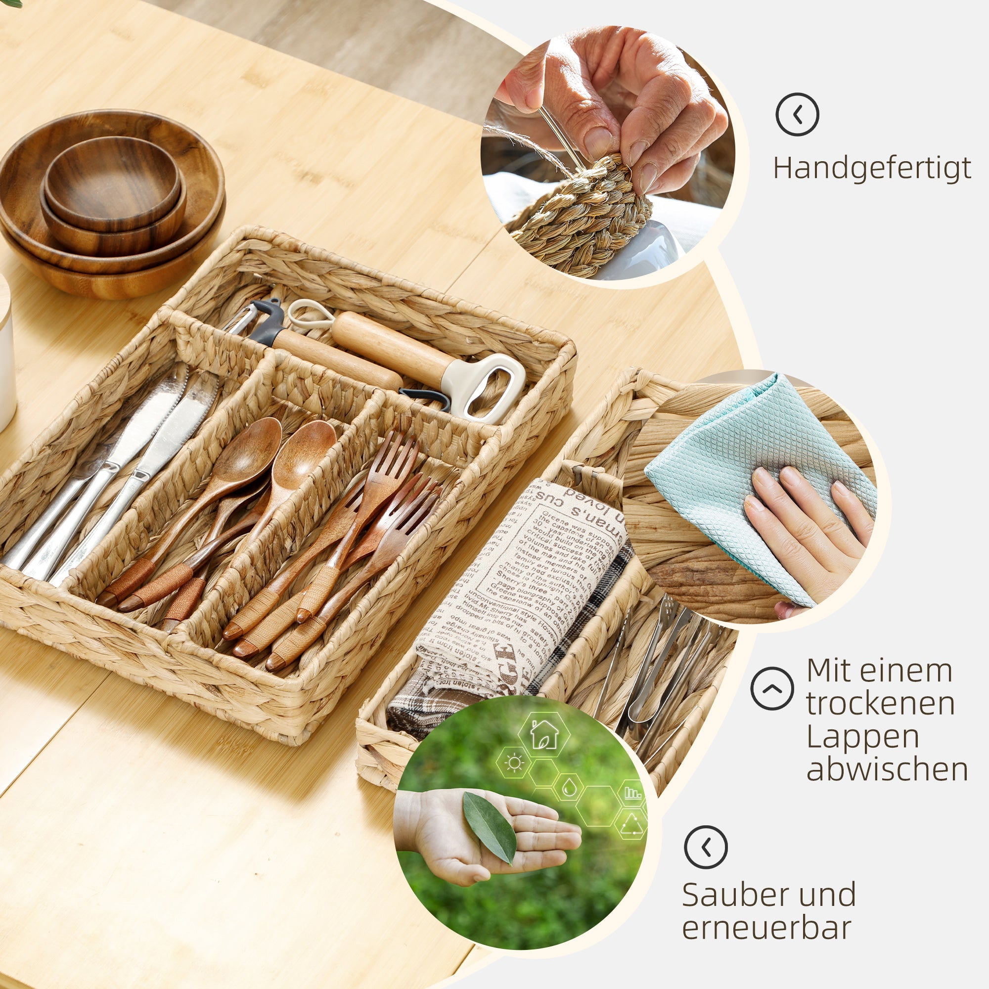 Logidon set van 2 waterhyacint opbergmanden 36x26x5 cm naturel