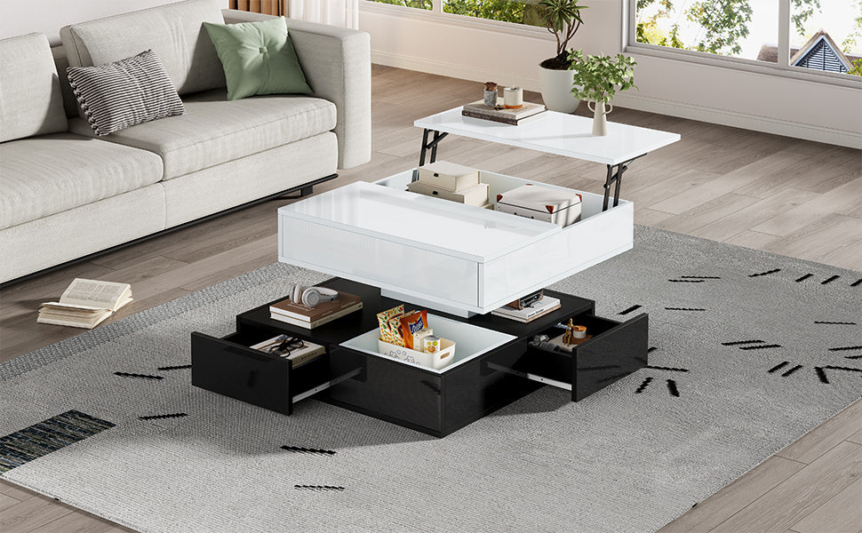 Logidon salontafel 70x70 hefblad 360 graden draaibaar 3 lades wit