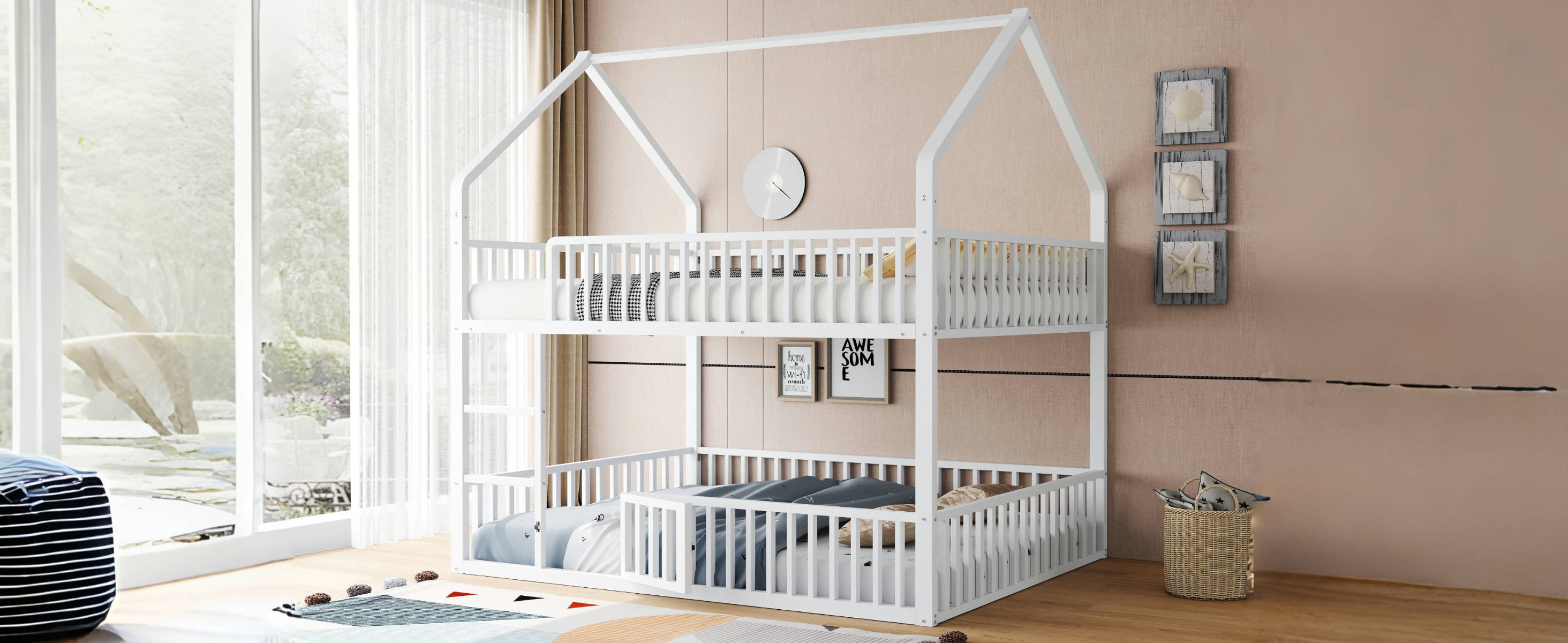 Logidon stapelbed 140x200 cm metalen hoogslaper witte trap familiebed
