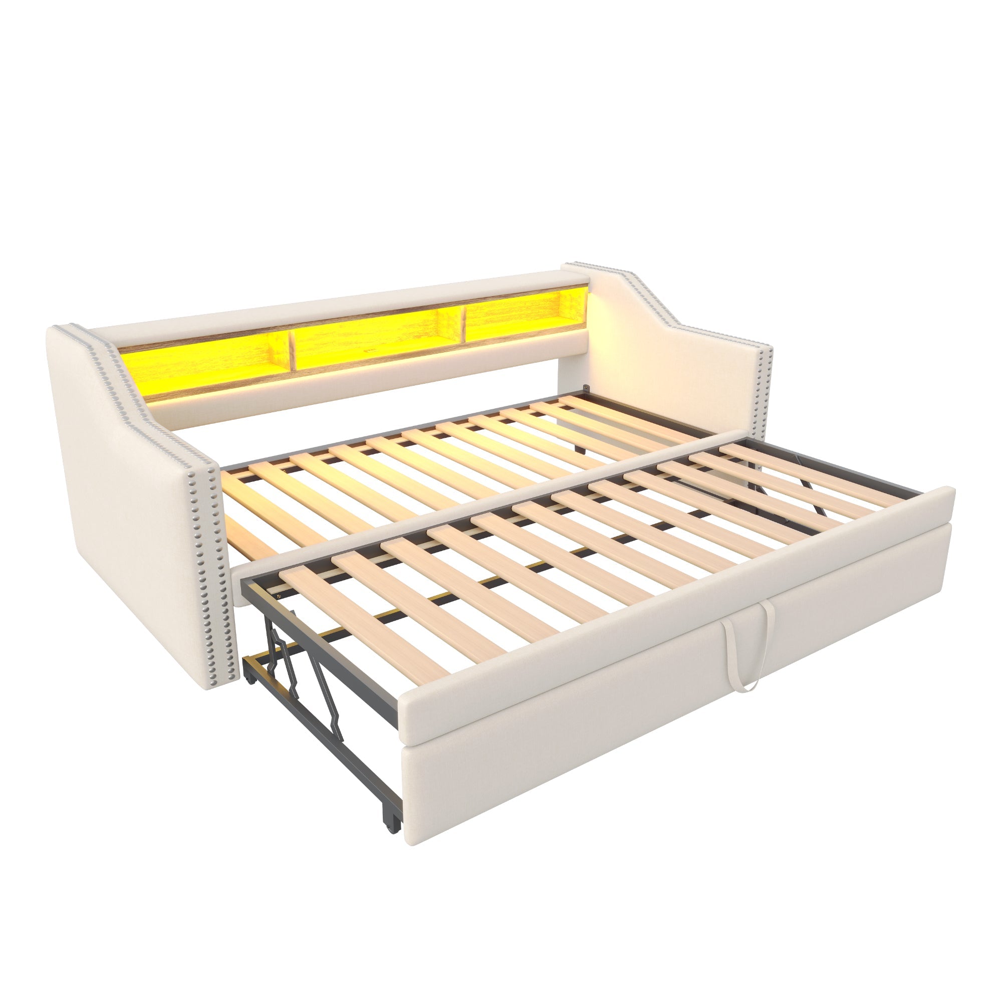 Logidon Upholstered Bed Extendable Sofa Bed 90/180 X 190 Beige Storage Compartment