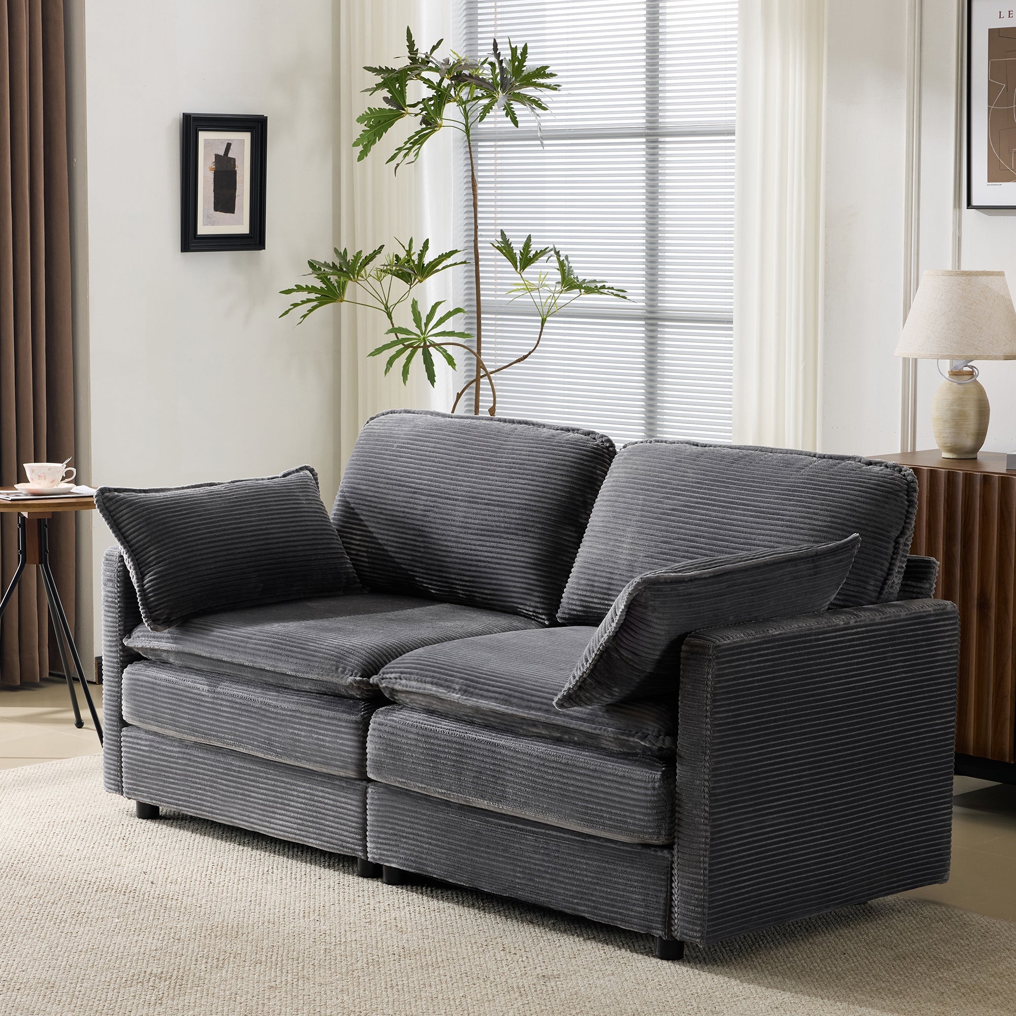 Logidon 2-zitsbank Grijs Modern Minimalistisch Houten Frame