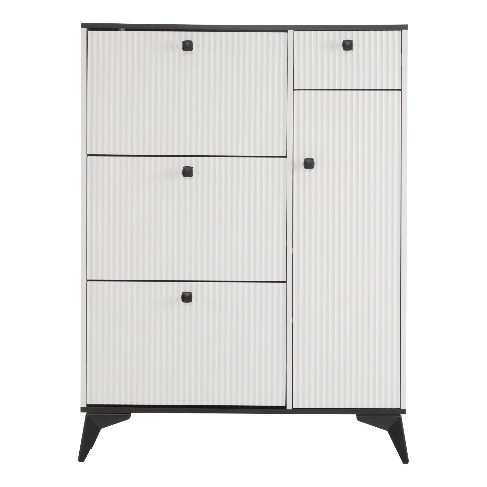 Logidon schoenenkast wit zwart H 121 cm 3 kleppen 1 lade 1 deur