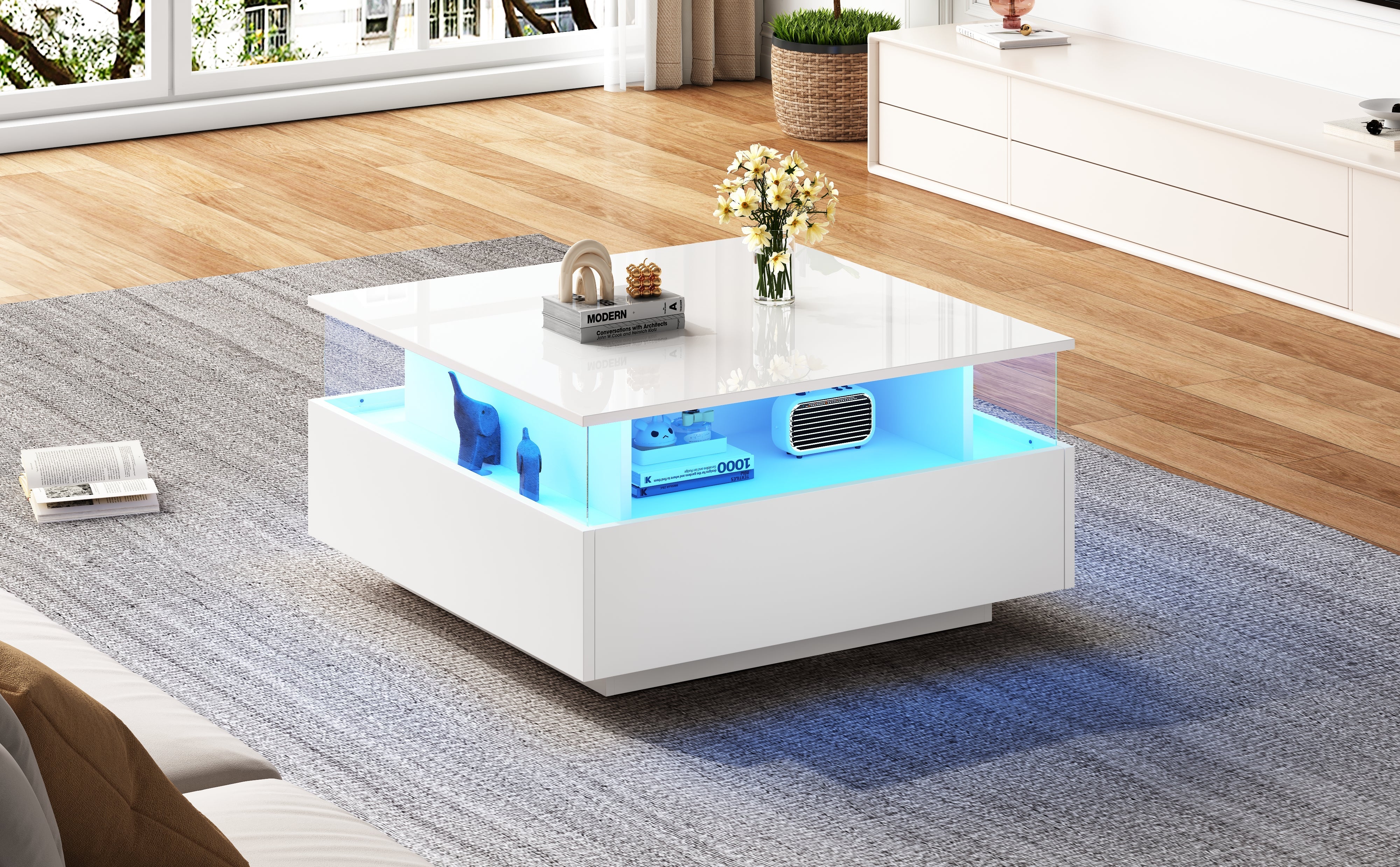 Logidon witte hoogglans salontafel 70x70x41 cm met LED-verlichting