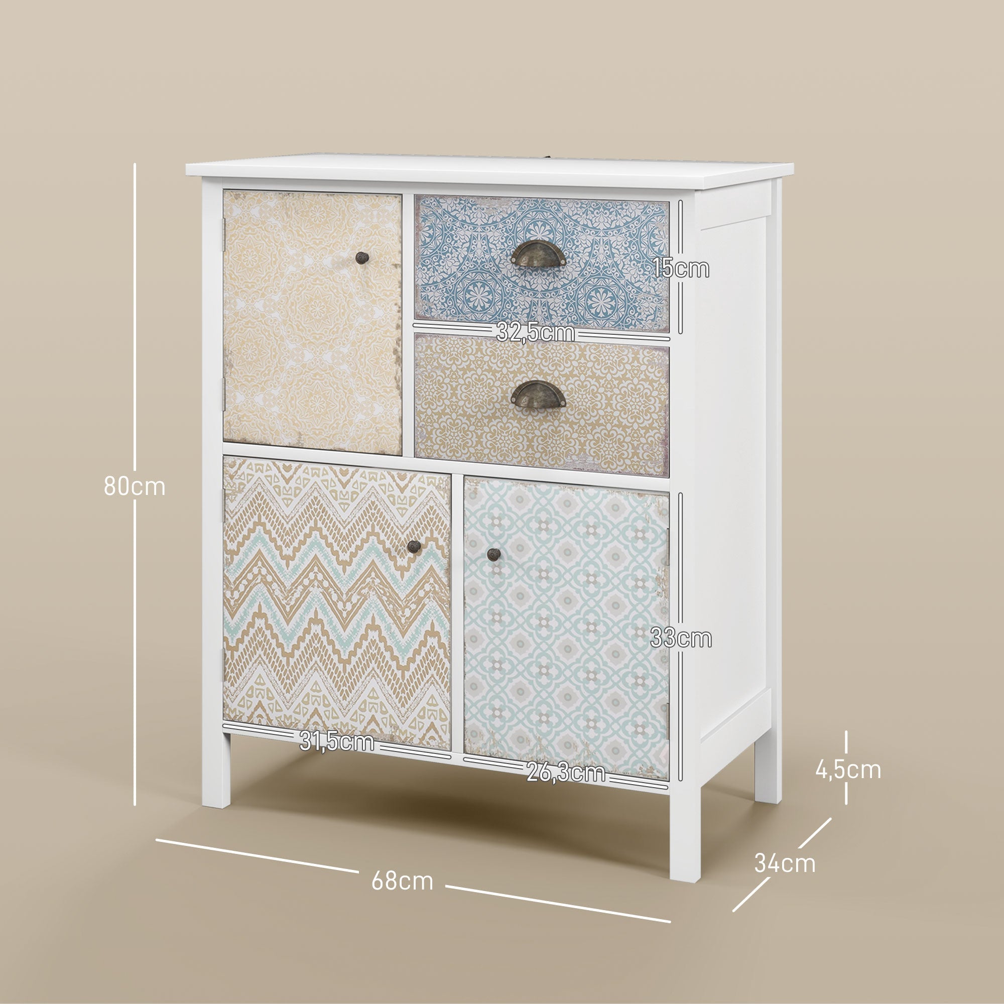 Logidon HOMCOM ladekast tipbescherming wit 68x34x80 cm