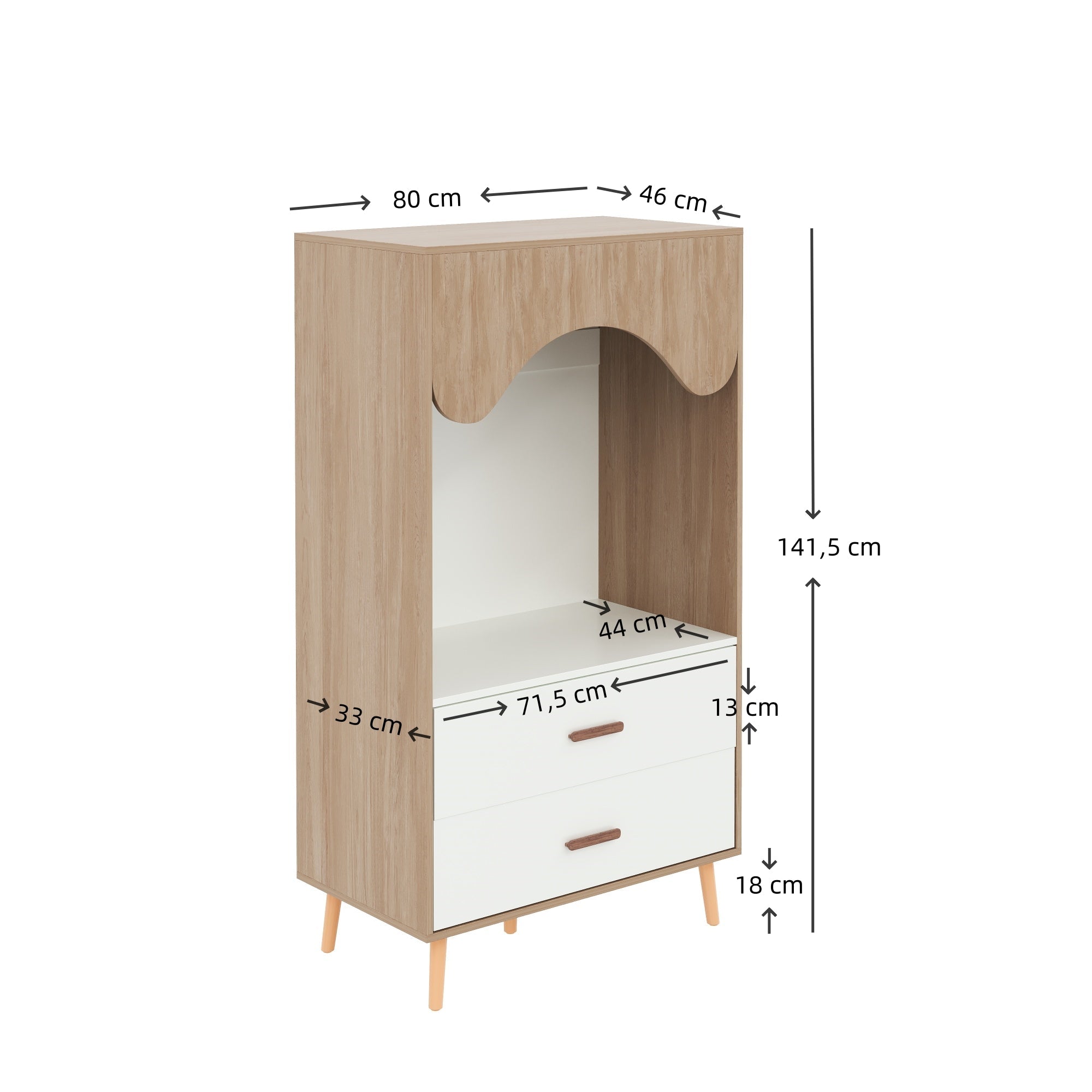 Logidon Children's Wardrobe Sliding Door Open Wardrobe White Natural Wood 141.5 cm