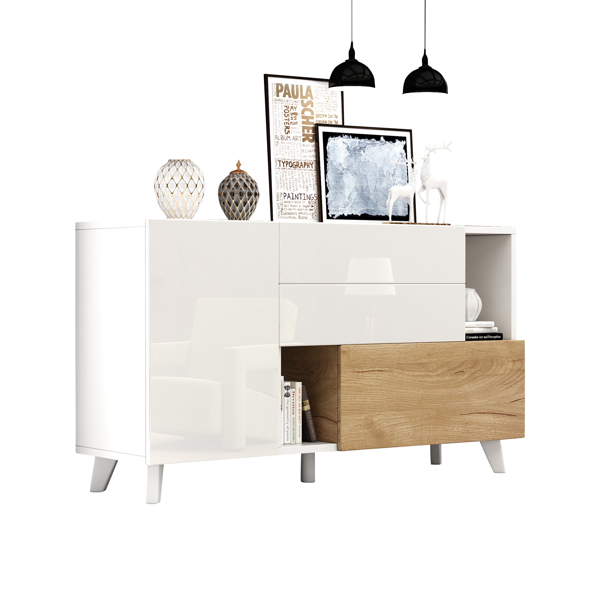 Logidon dressoir hoogglans wit 130x40x70 cm met opbergruimte