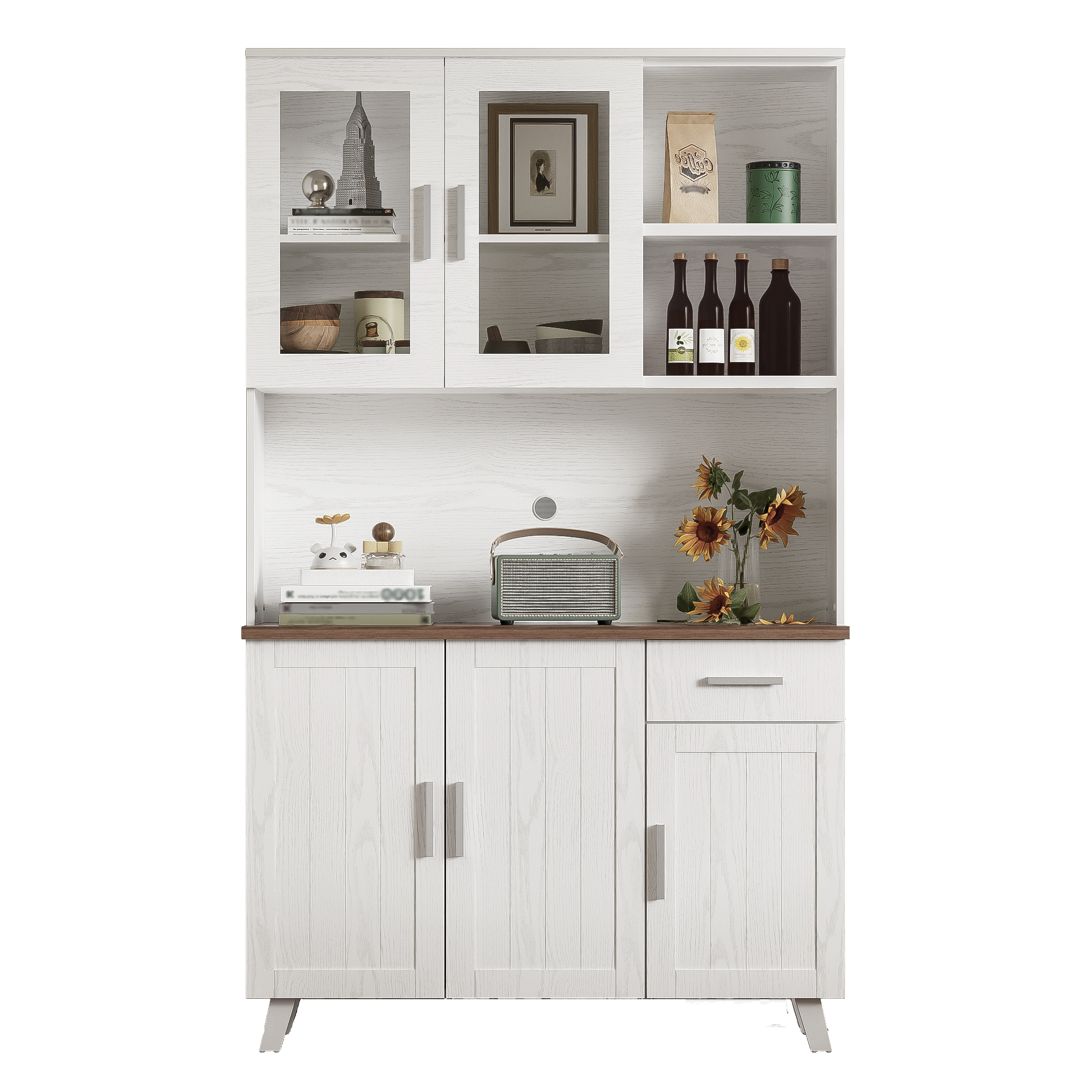 Logidon vitrinekast 114x40x190 cm witbruin landelijke stijl