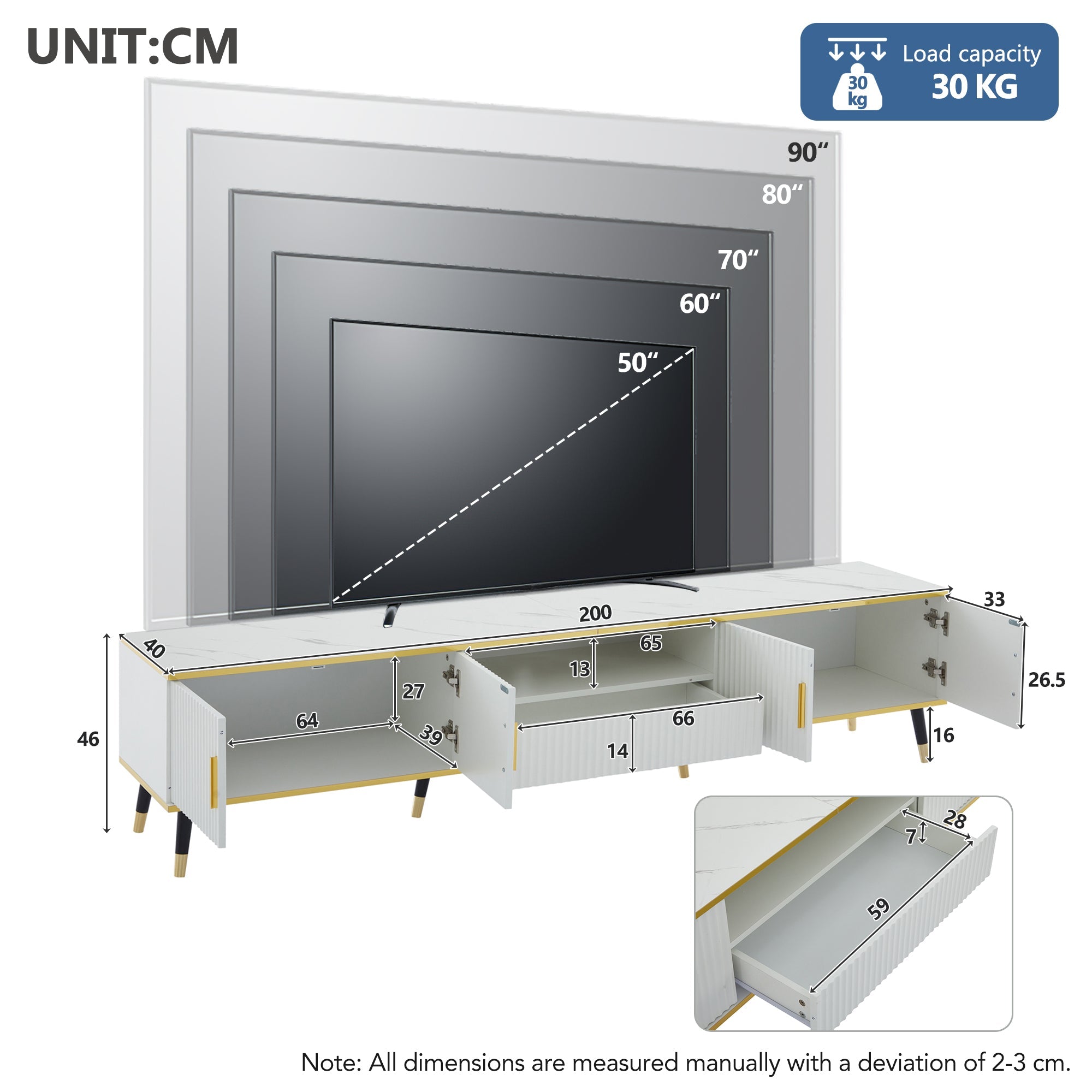 Logidon Modern TV-meubel Wit Marmerlook 200x40x46 cm