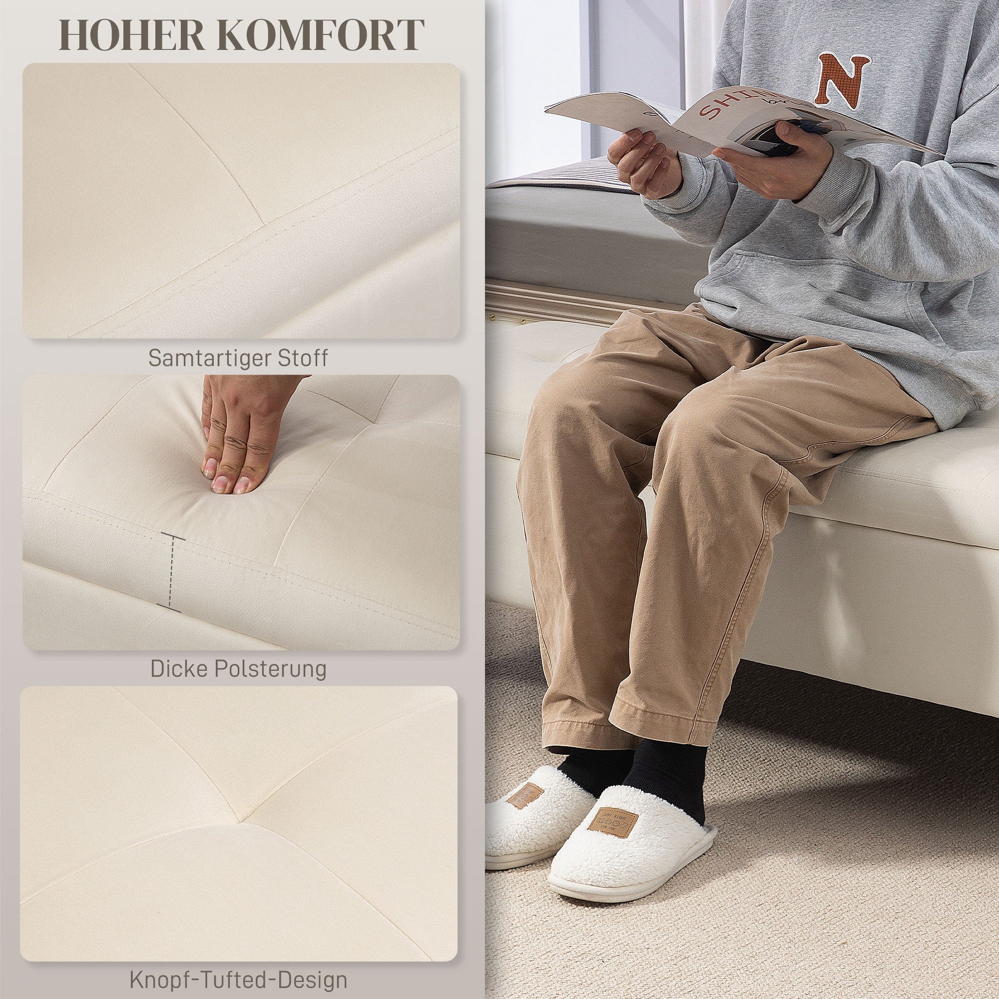 Logidon bank met opbergruimte beige fluweellook 120x44x44,5 cm