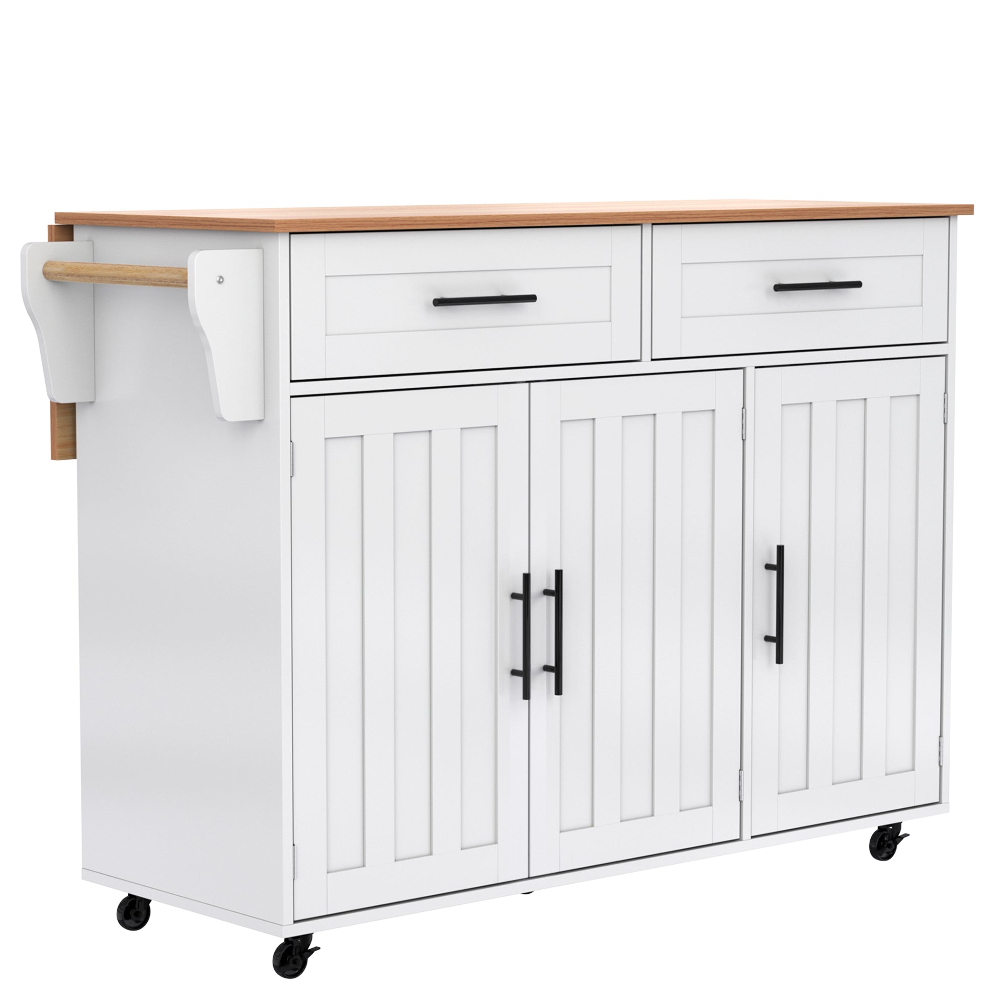 Logidon keukeneiland 129x46 cm met opklapbaar tafelblad, 5 wielen, wit