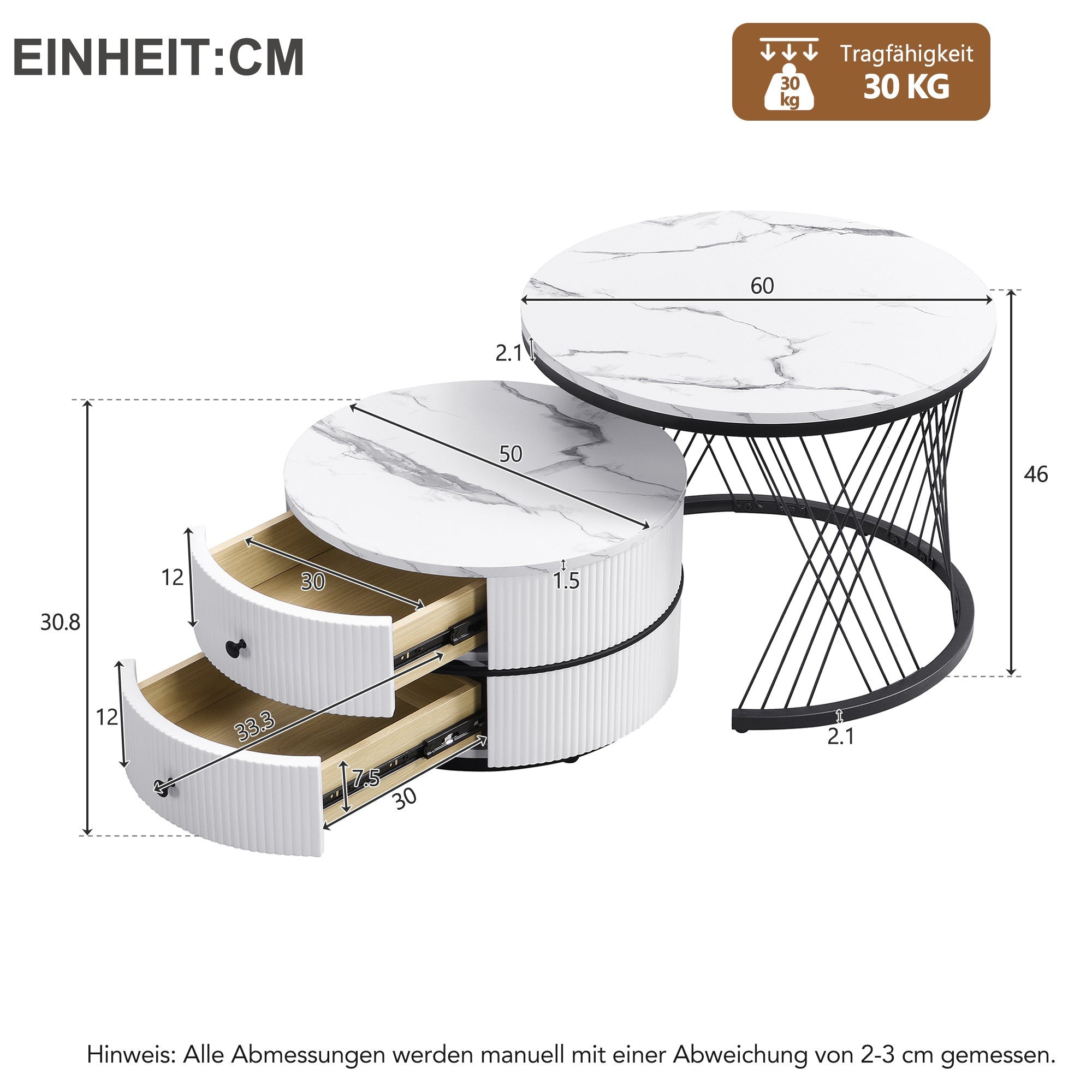 Logidon Elegant Nest salontafelset wit, 2-delig, 60x60/50x50