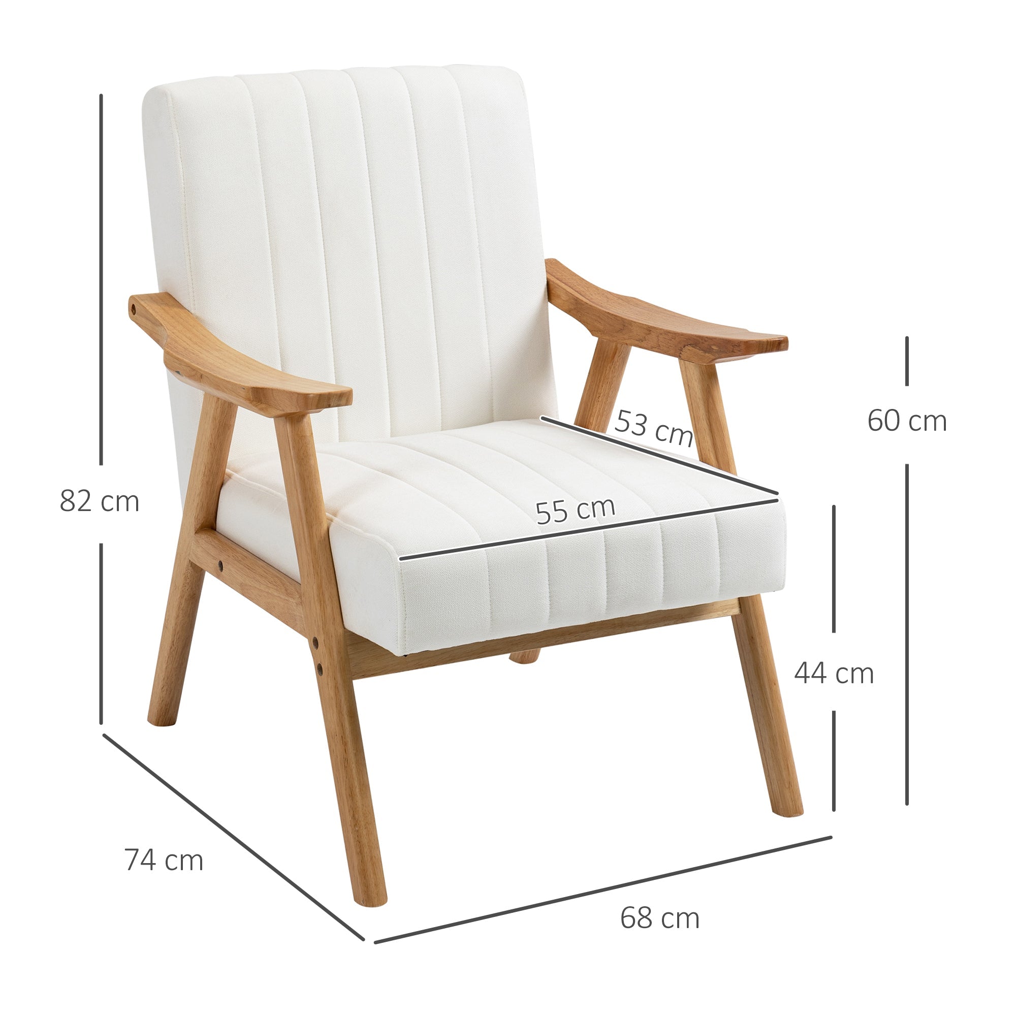 Logidon gestoffeerde stoel fluweellook crème armleuningen 68x74x82 cm