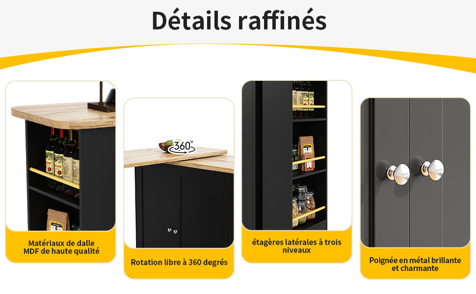Logidon 360 graden draaibare eettafel zwart 138-209x39x104 met wielen