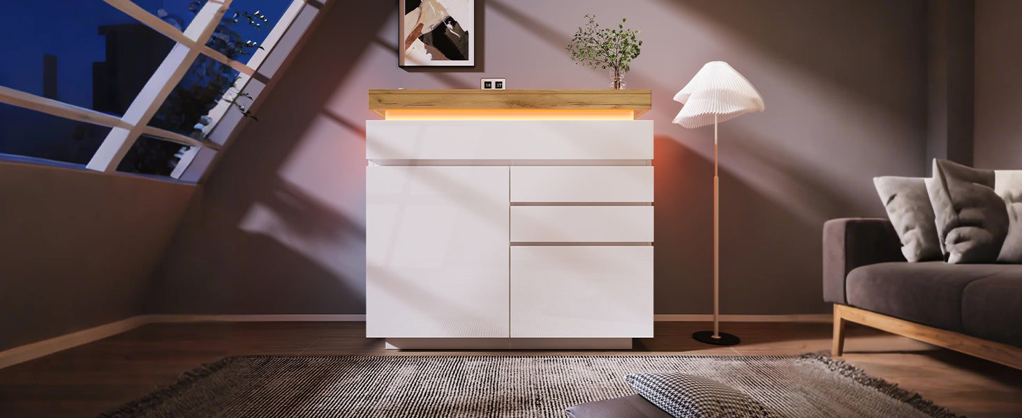 Logidon high gloss chest of drawers white LED lighting app control 2 doors