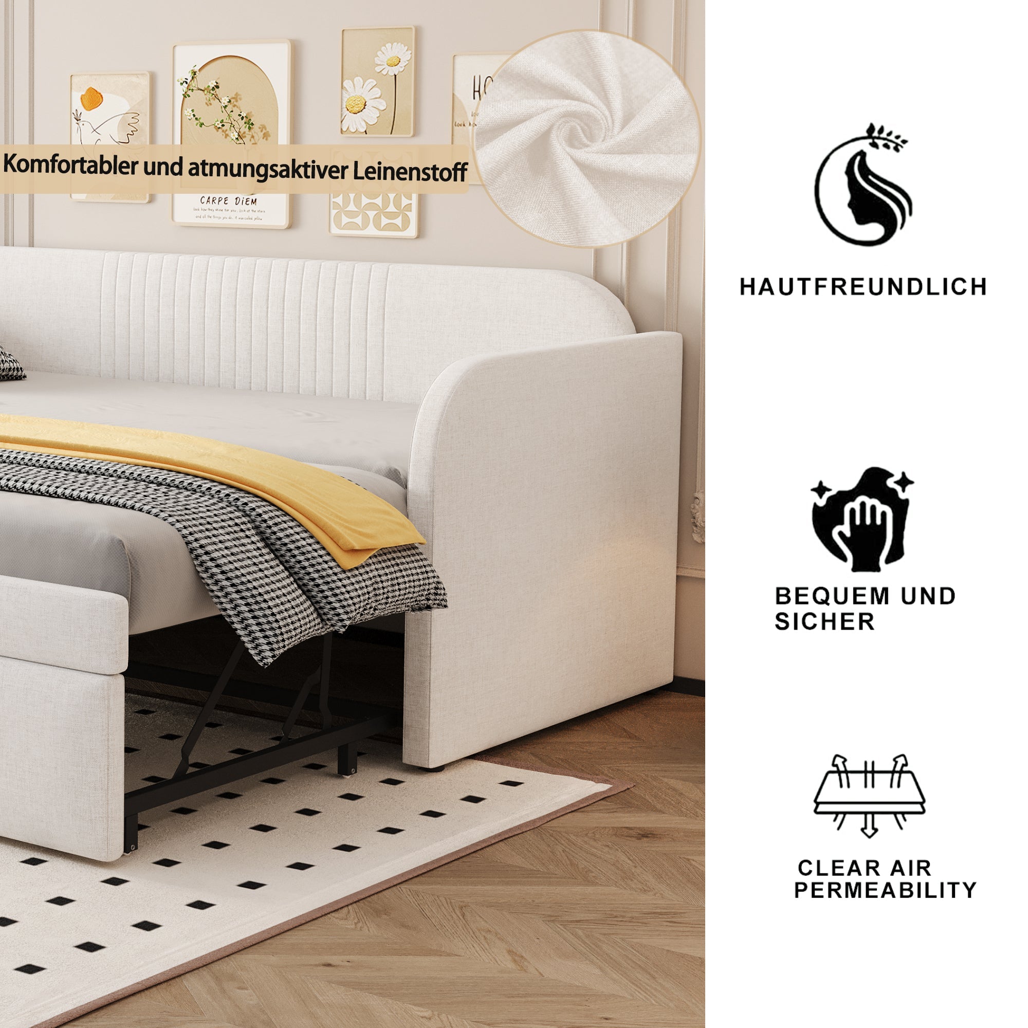 Logidon gestoffeerd bed slaapbank 90/180 lattenbodem beige
