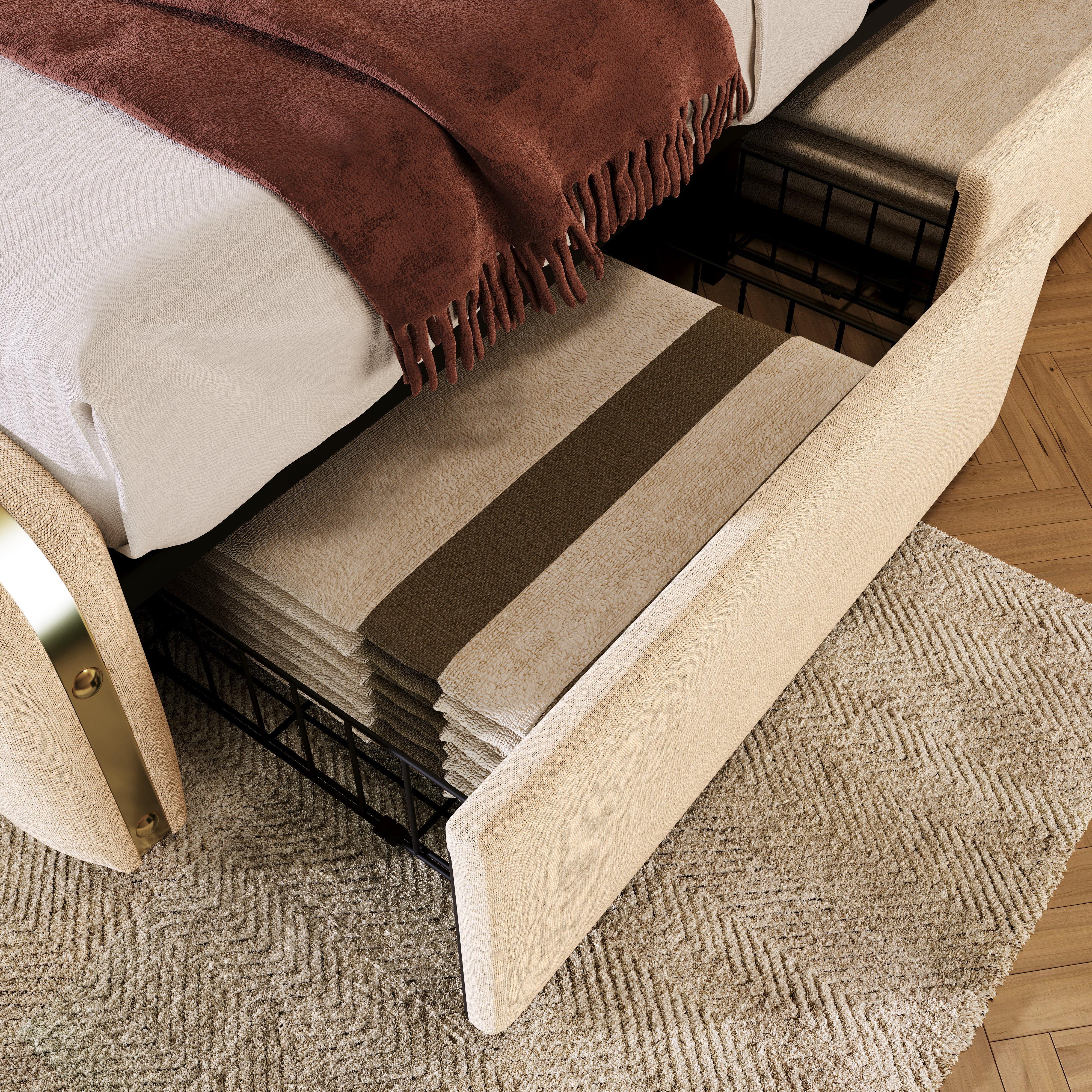 Logidon gestoffeerd bedhoofdeinde USB C oplaadfunctie 140x200 beige linnen