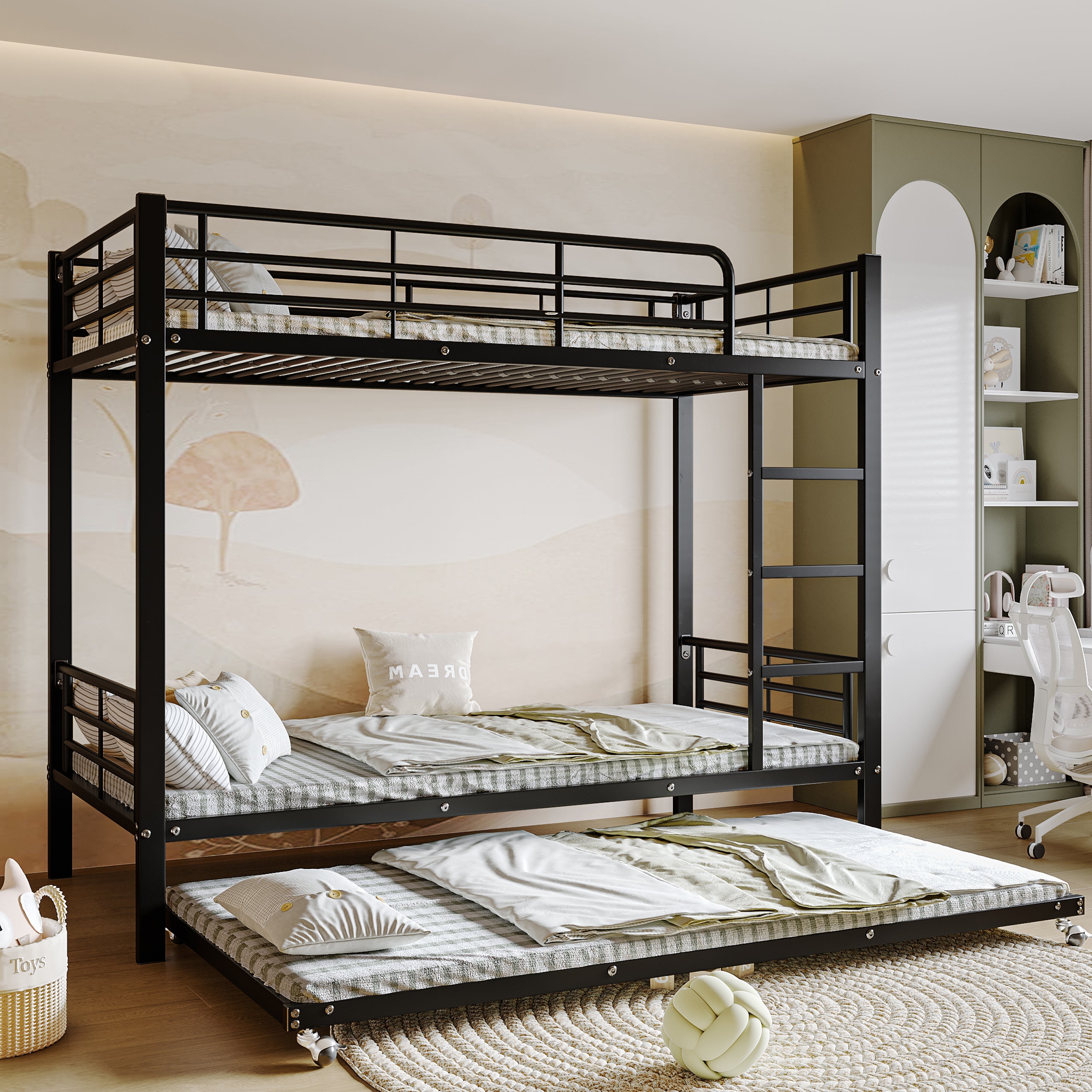 Logidon Stapelbed Ijzer Zwart 90x200 en 90x190 met uitschuifbaar bed