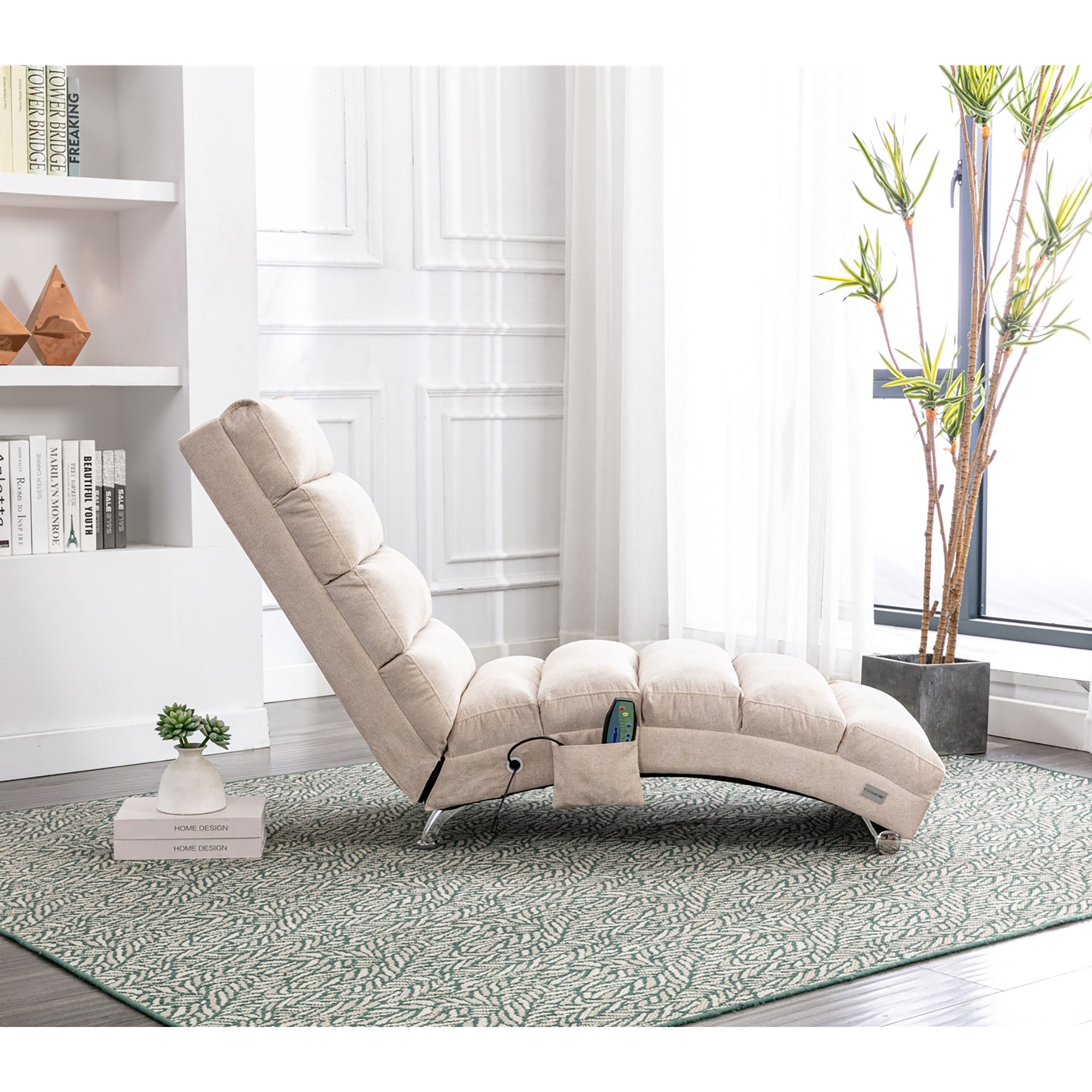 Logidon Linnen Massage Chaise Longue Beige met Afstandsbediening