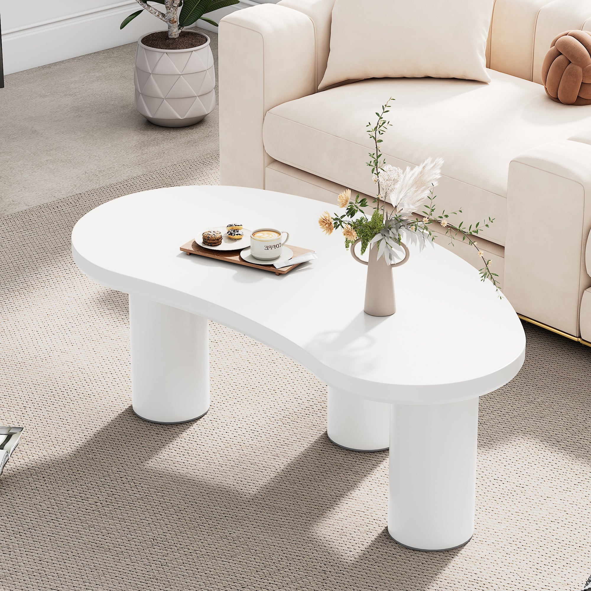 Logidon Witte halve maan salontafel 107x57x40,5 cm MDF en PVC