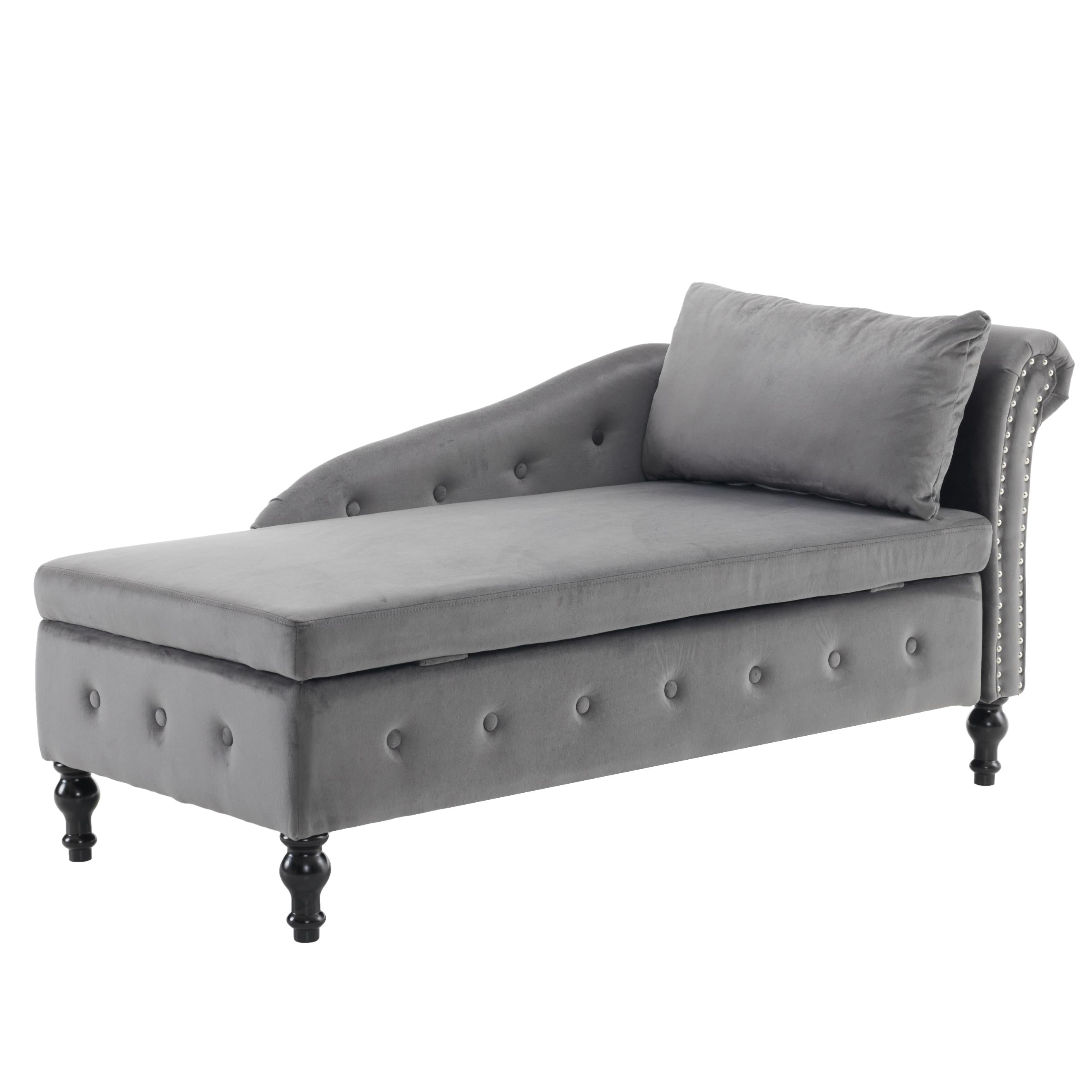 Logidon chaise longue bank grijs fluweel met opbergspijkerkop