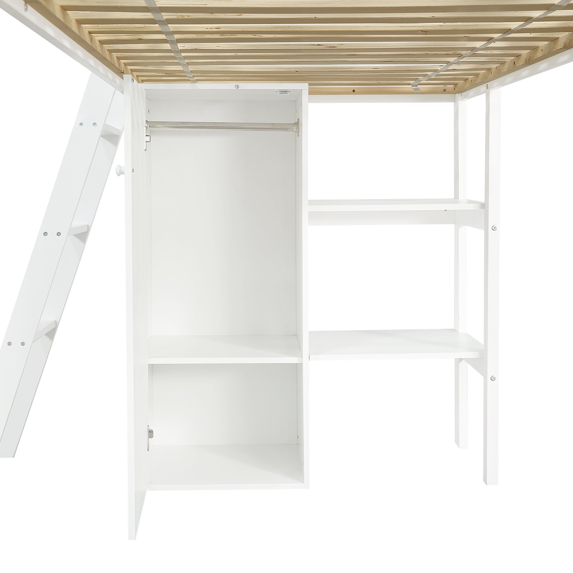 Logidon hoogslaper 90x200 cm met glijbaan en kledingkast wit naturel
