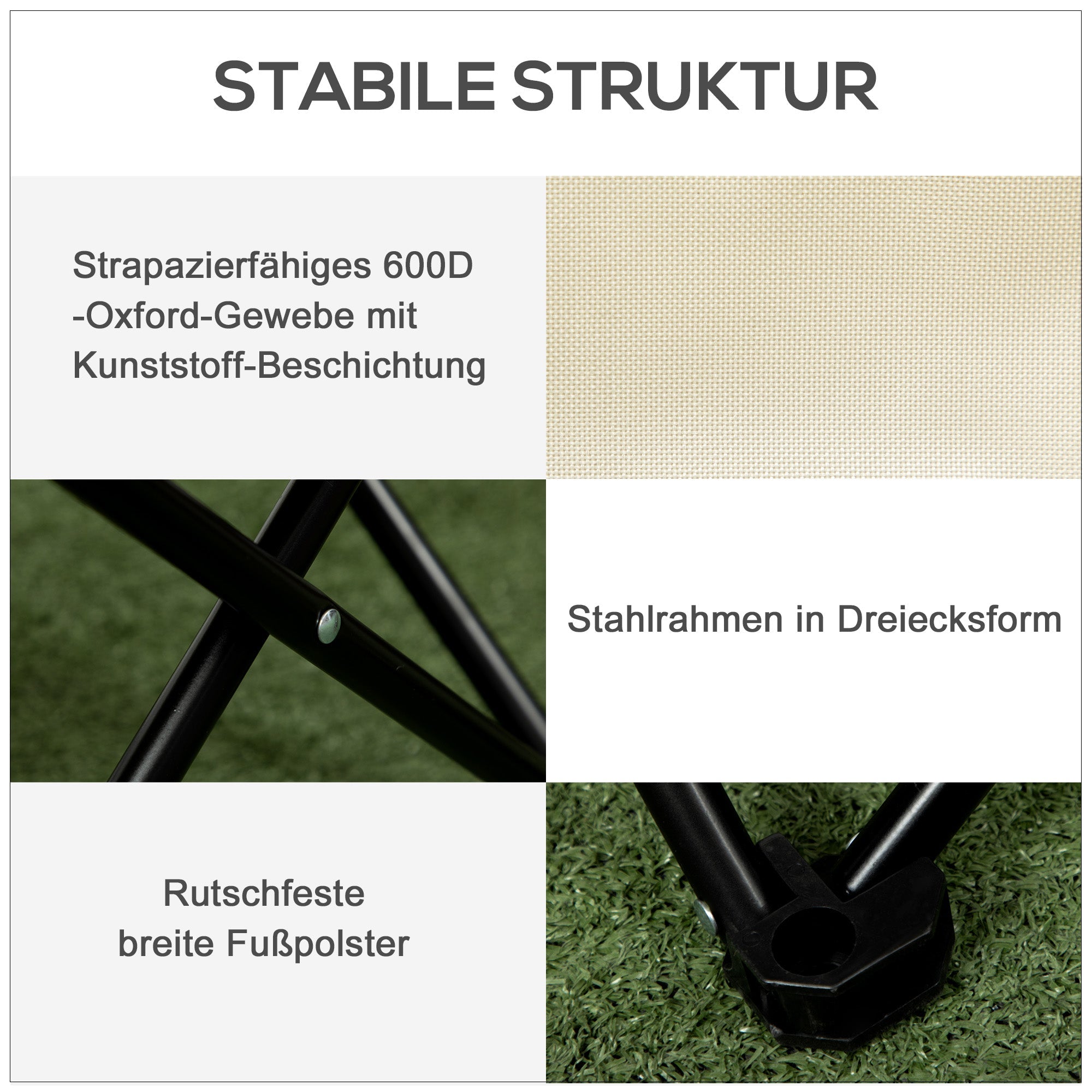 Logidon campingstoel klapstoel wit 61x54x66 cm met zijvak stalen poten