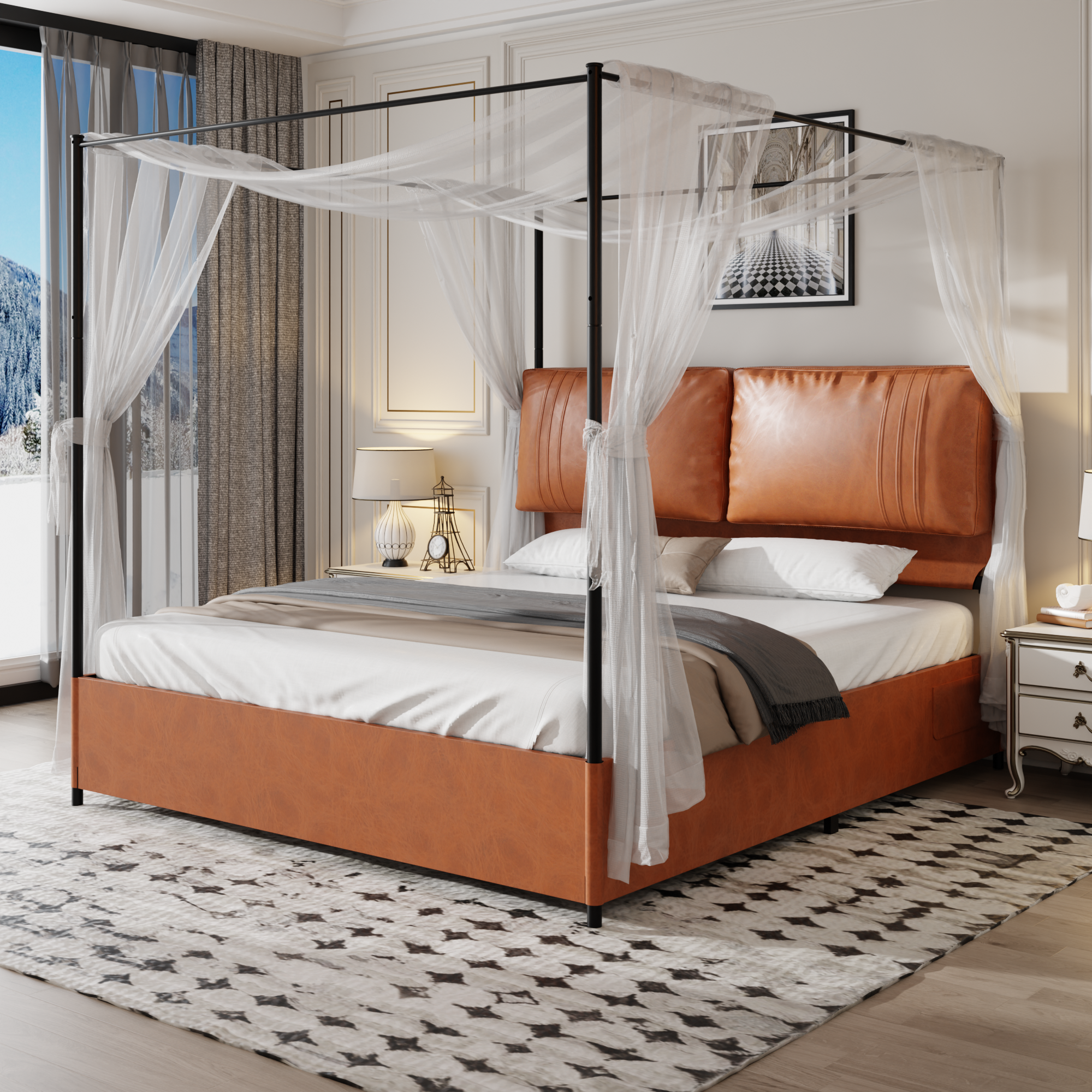 Logidon Luxe Hemelbed 180x200 Bruin met PU-lederen kussen