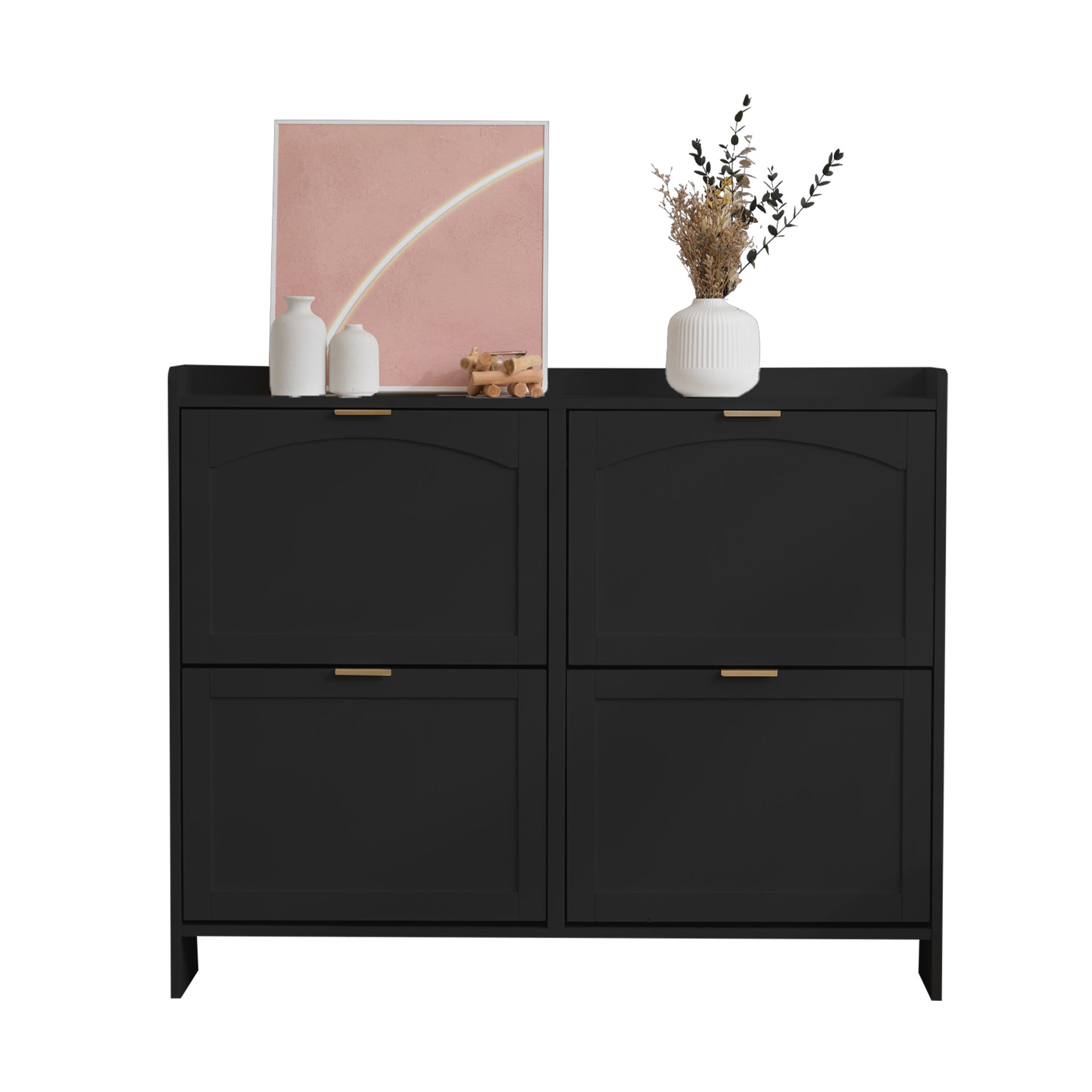 Logidon Moderne Schoenenkast Met 4 Kleppen Zwart 110 x 24 x 90 cm