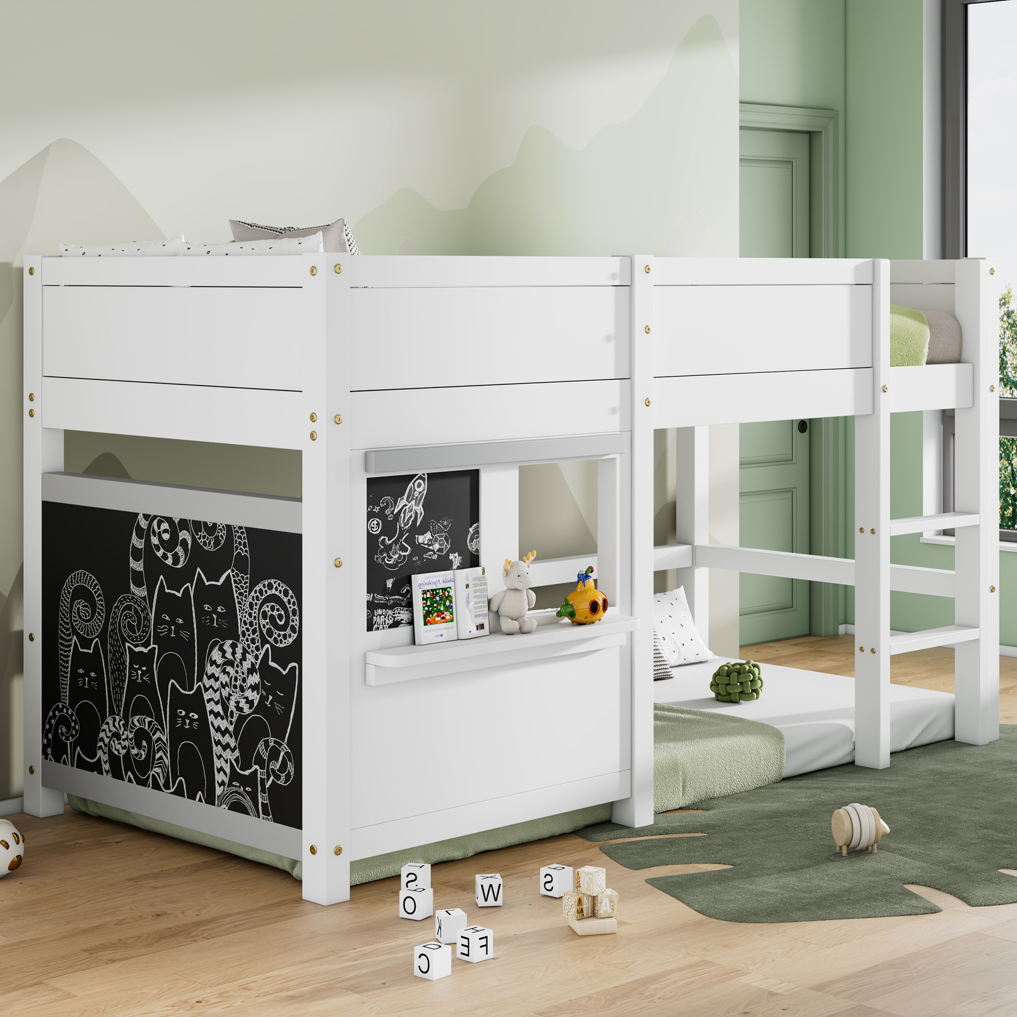Logidon huisbed 90x200 wit graffiti-ready stapelbed met plank