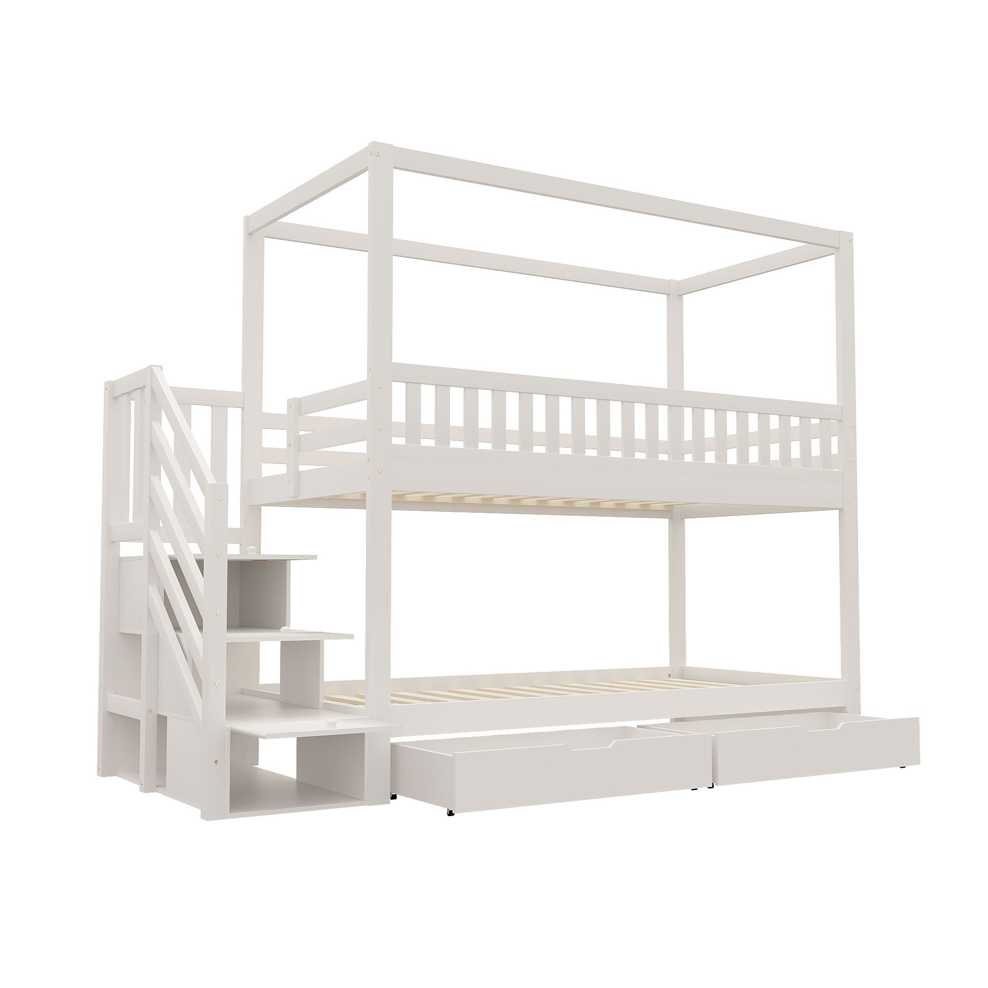 Logidon kinderstapelbed 90x200 witte huisvorm veiligheidsladder