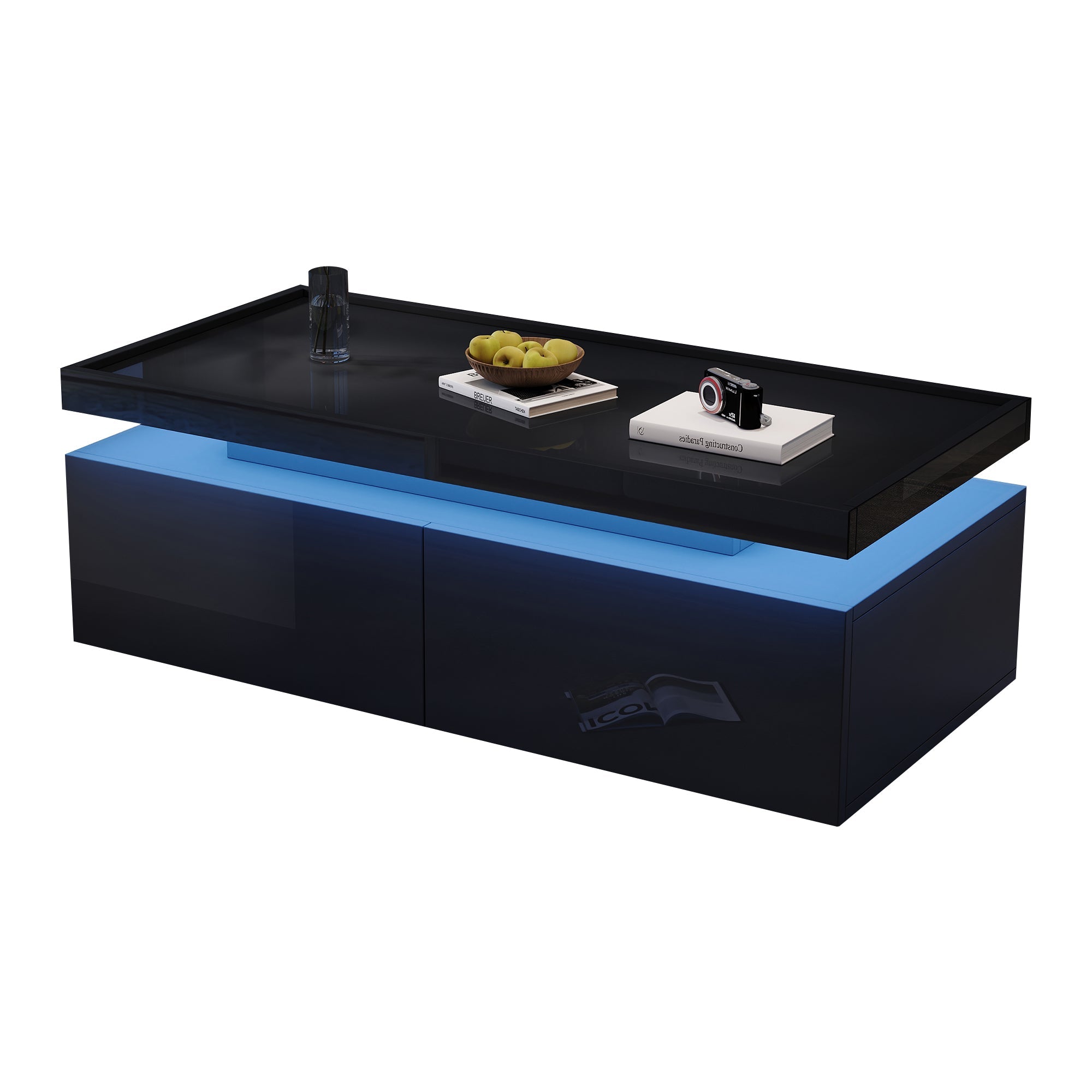 Logidon hoogglans salontafel 95x45x35 cm met LED verlichting zwart