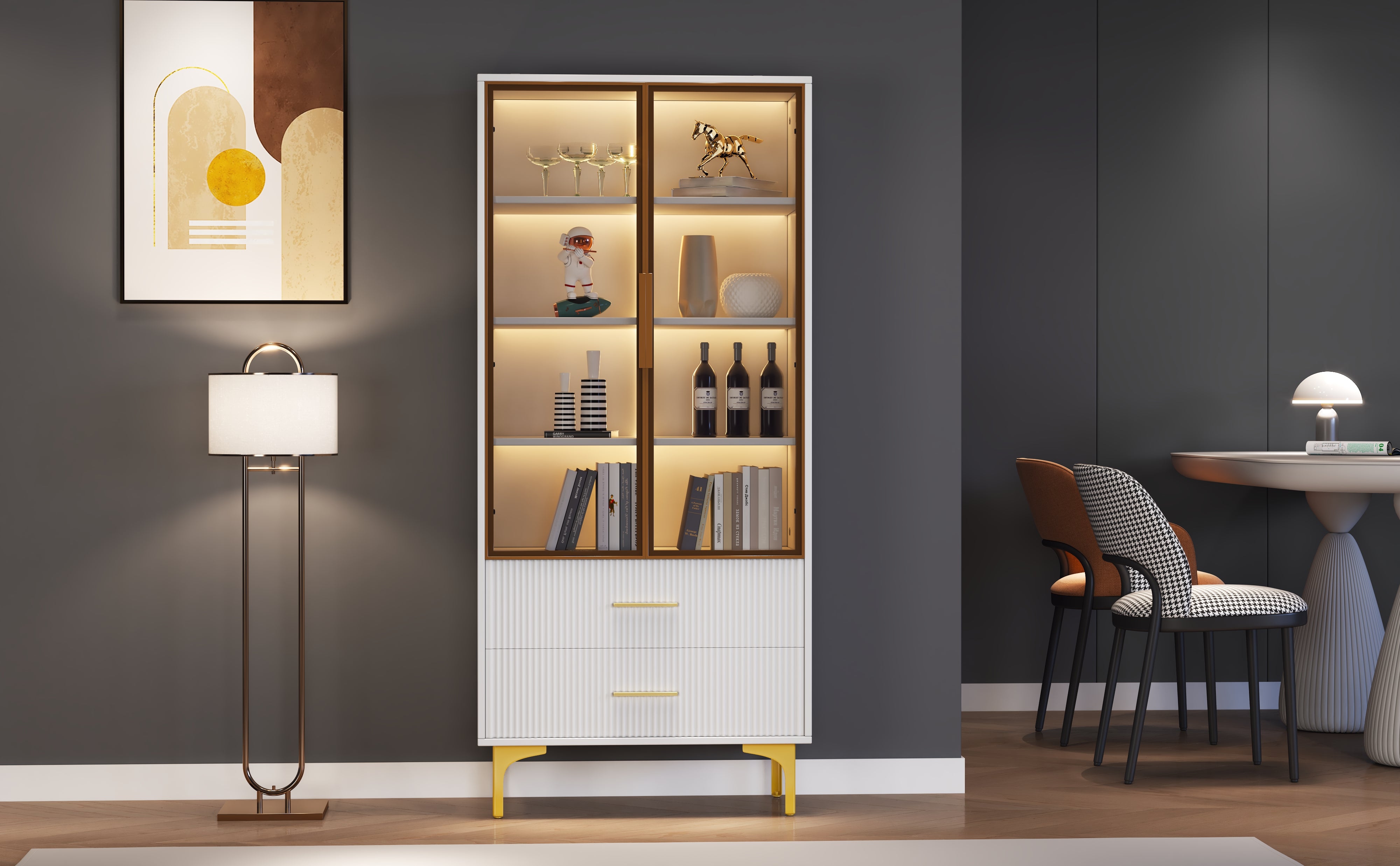 Logidon Elegant White Glass Display Cabinet 70x35x150 cm Teal Glass Doors