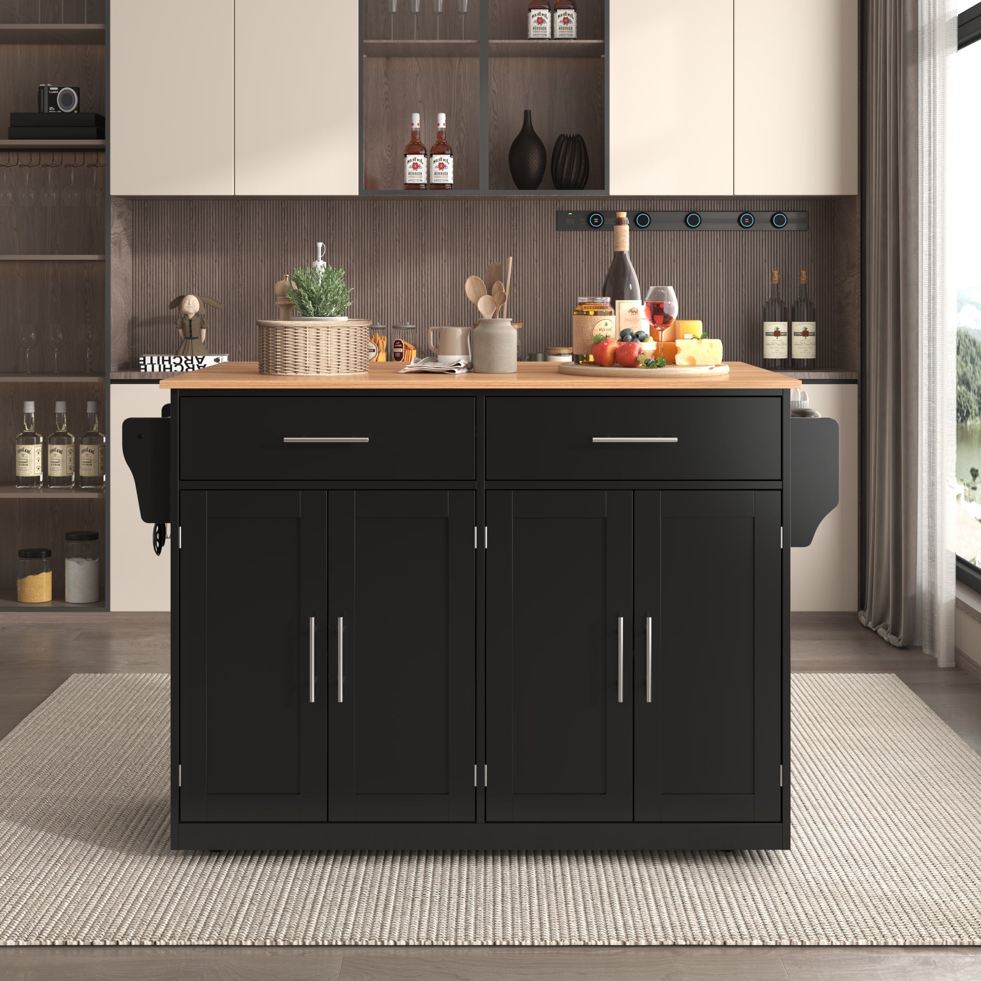 Logidon serving trolley with folding table top black 120x46x91 cm
