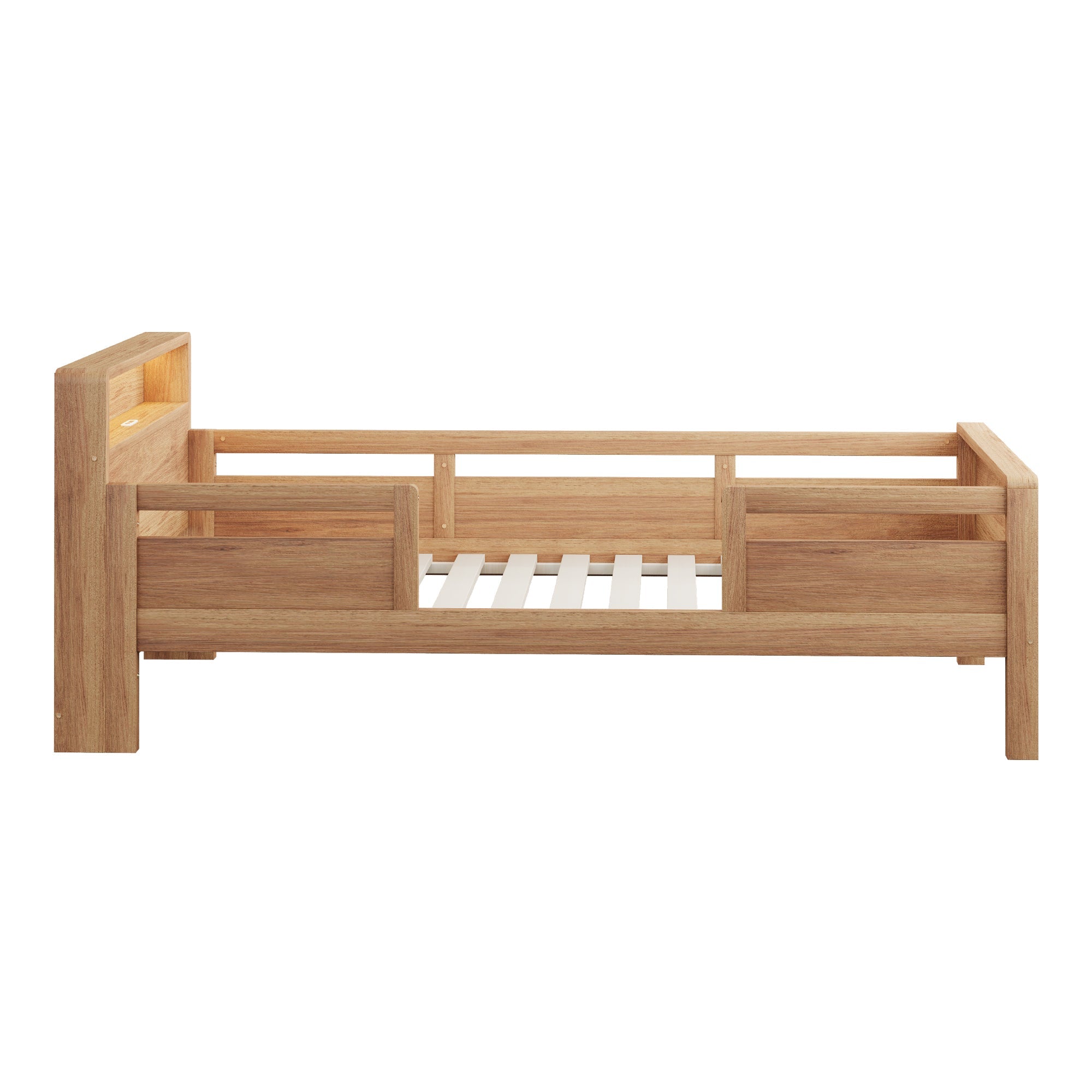 Logidon houten bed 90x200 cm naturel met USB-C stopcontact en LED