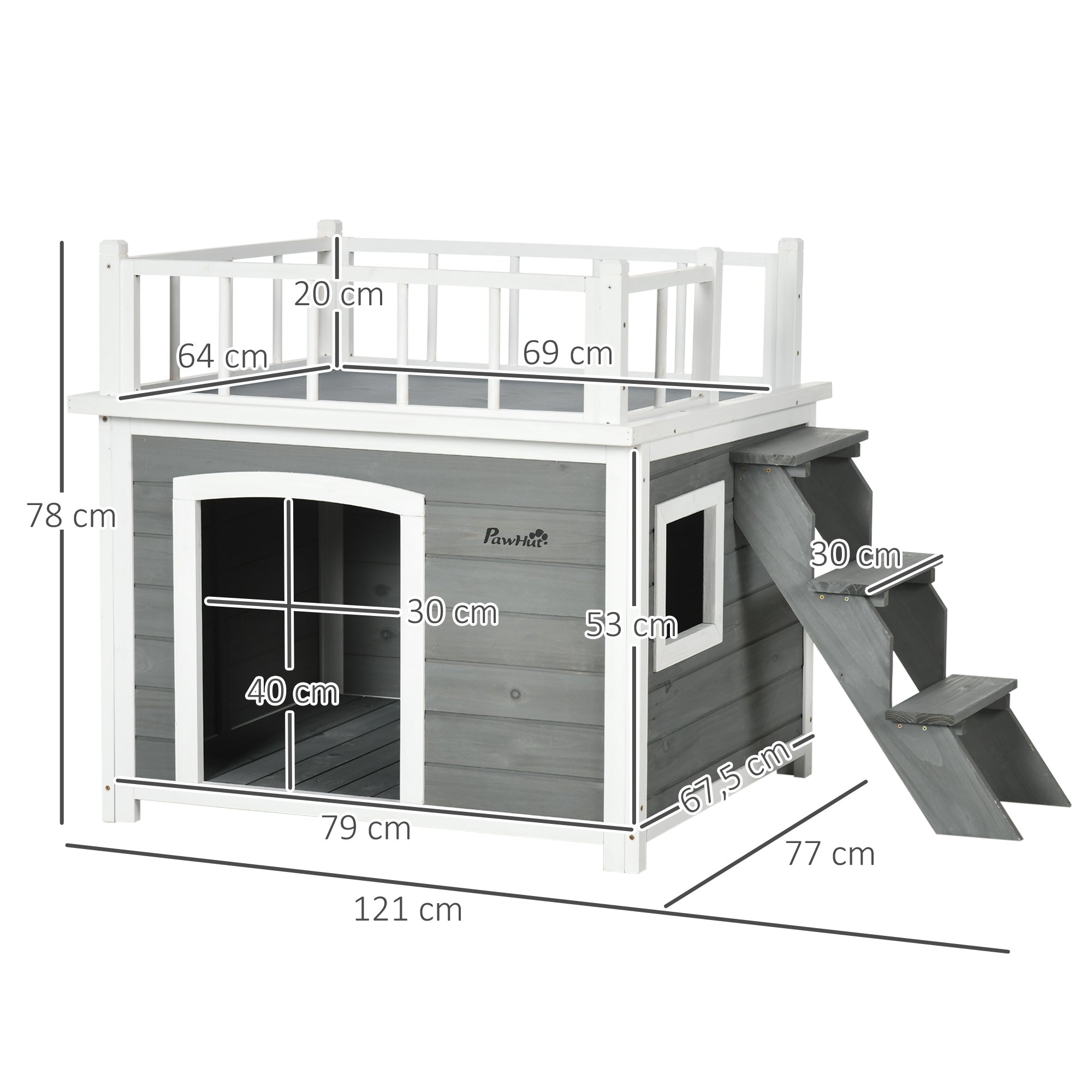 Logidon Hondenkennel PawHut Met Balkontrap Verhoogd Houten Huis Lichtgrijs