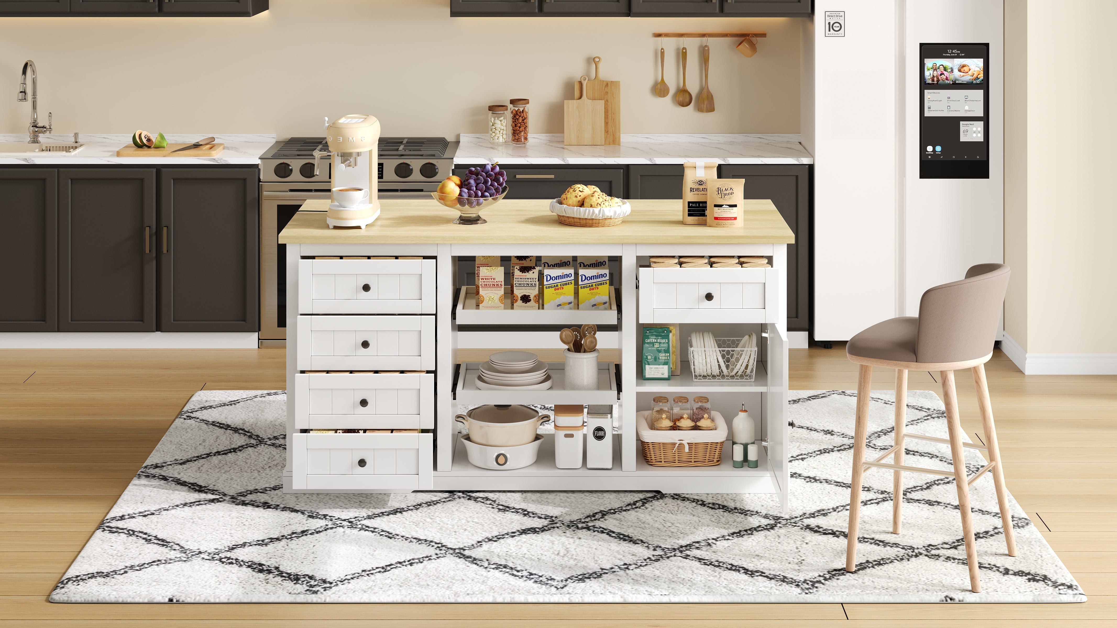 Logidon dressoir keukeneiland wit houten blad 5 laden 150x65x75 cm