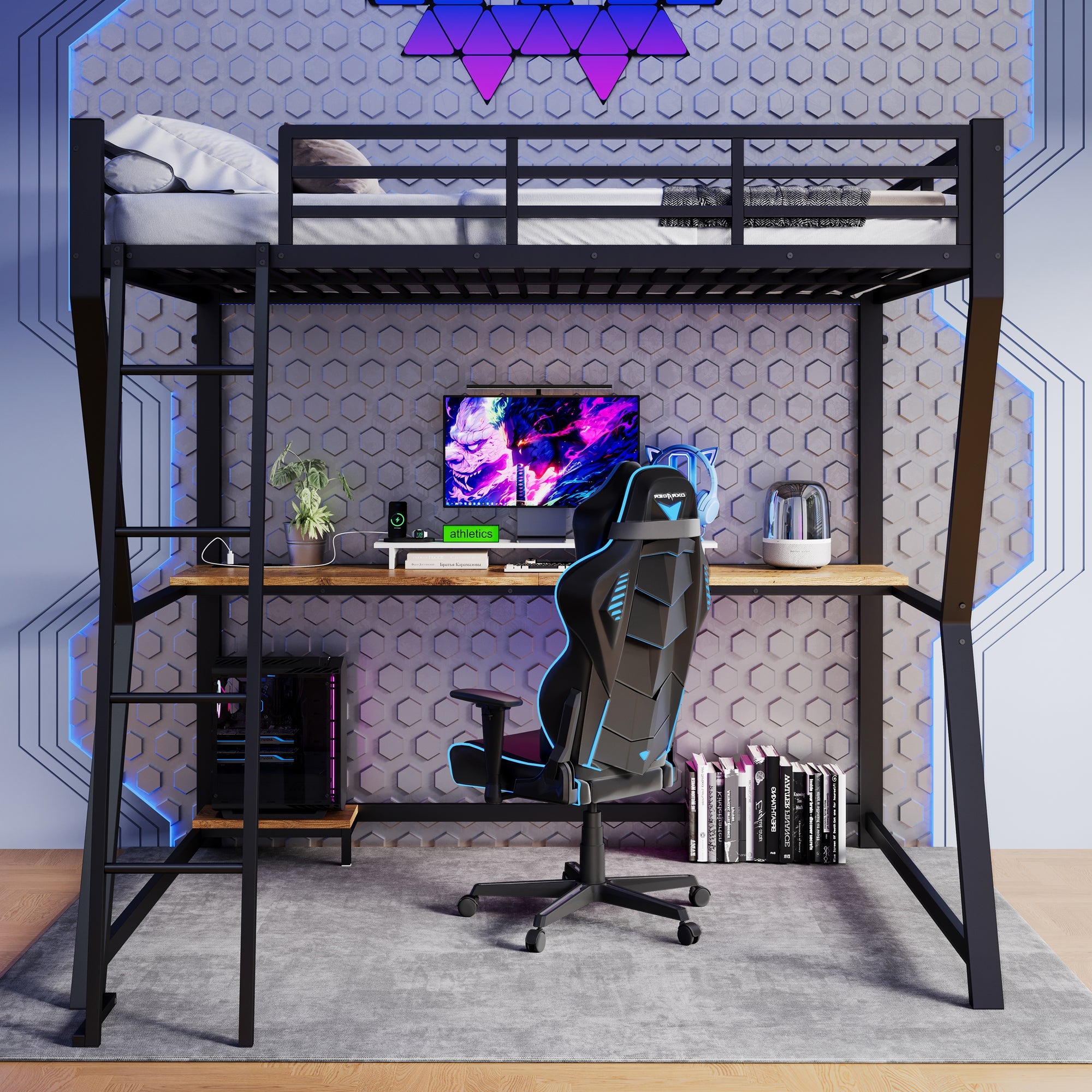 Logidon loft bed 140x200 cm with LED lighting and desk