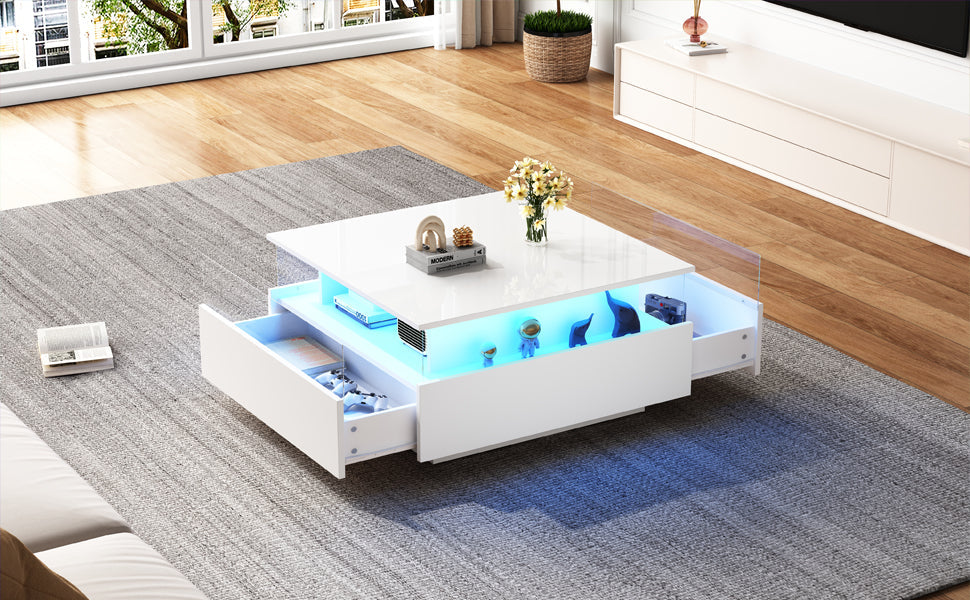 Logidon witte hoogglans salontafel 70x70x41 cm met LED-verlichting