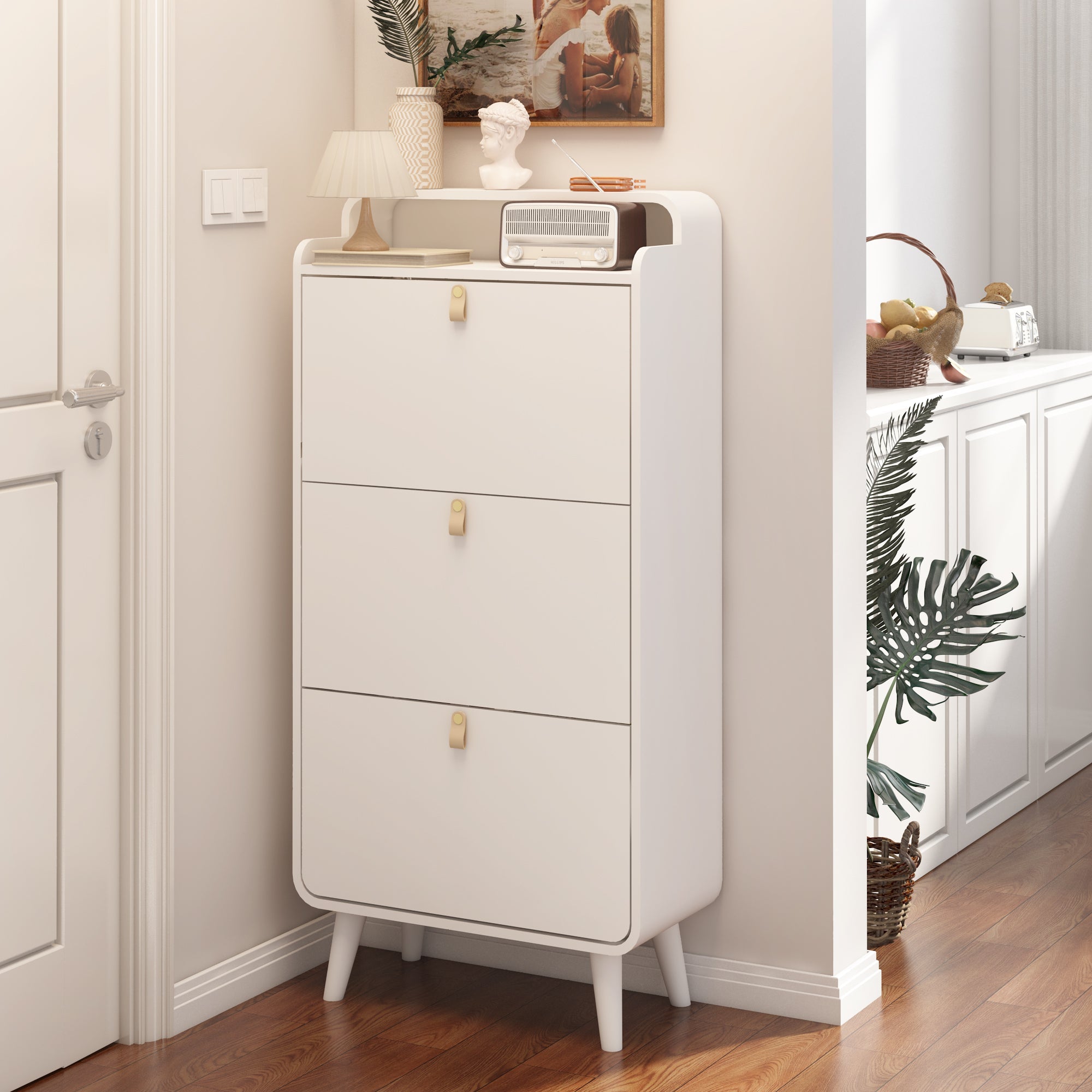 Logidon shoe storage cabinet with 3 tilting compartments white