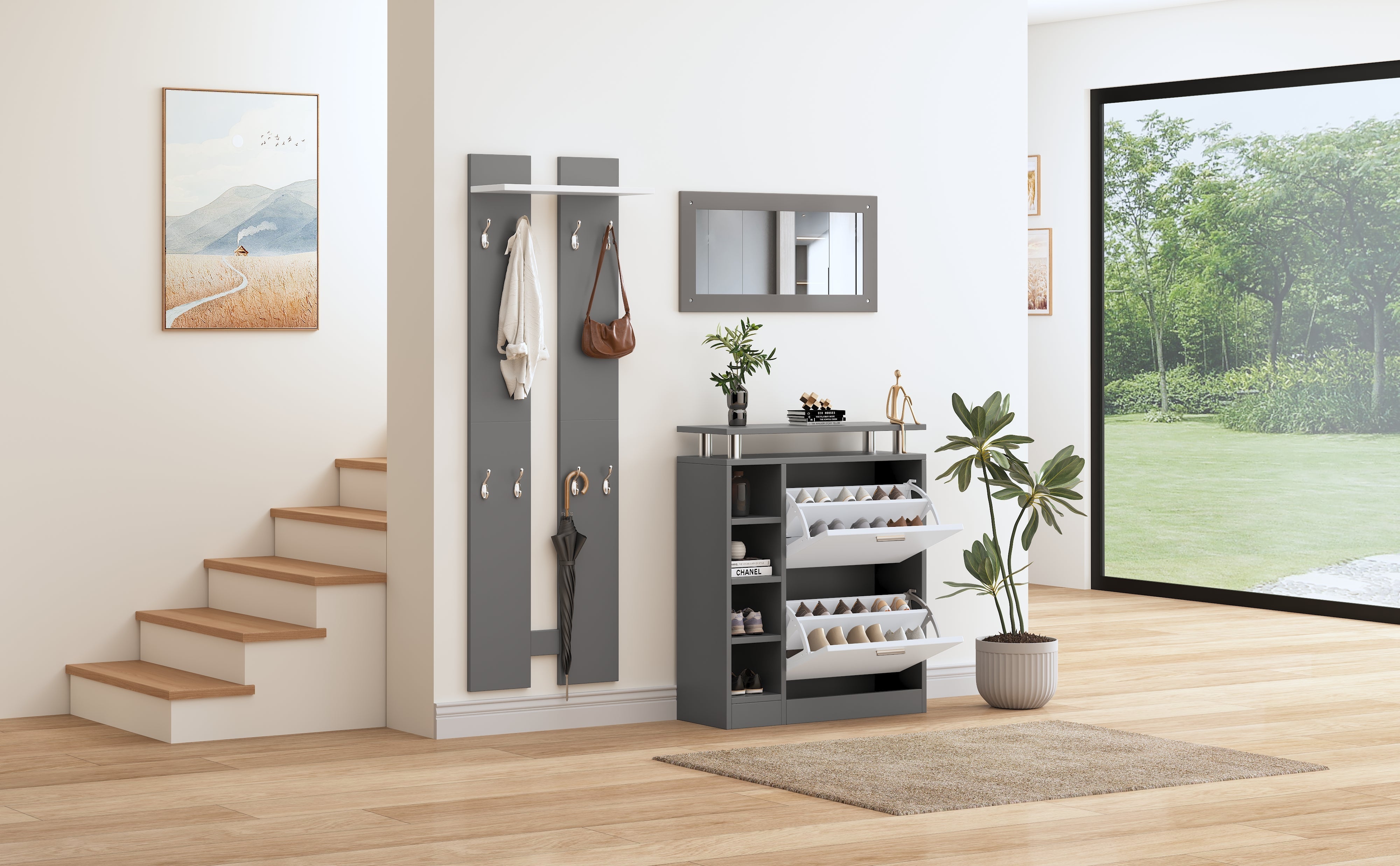 Logidon wandkapstokset 80 x 25 x 96,5 cm grijs witte spiegel