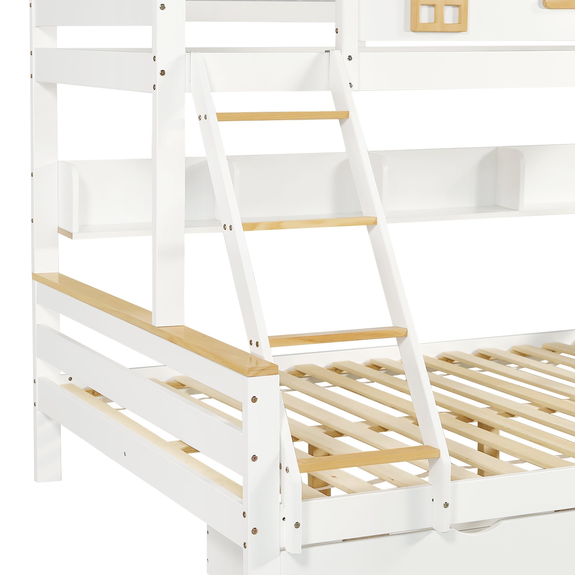Logidon stapelbed wit naturel met valbeveiligingsrooster en twee lades