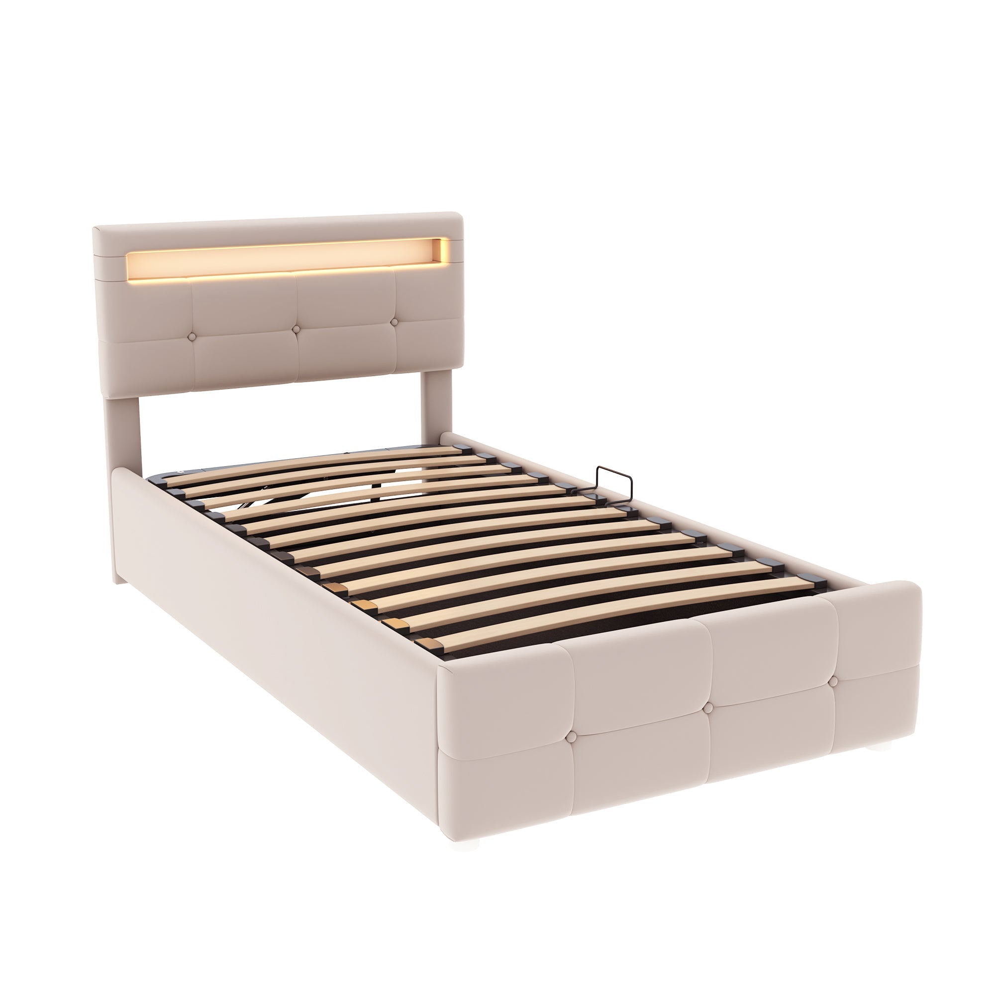 Logidon kinderbed 90x200 cm met LED verlichting beige fluweel
