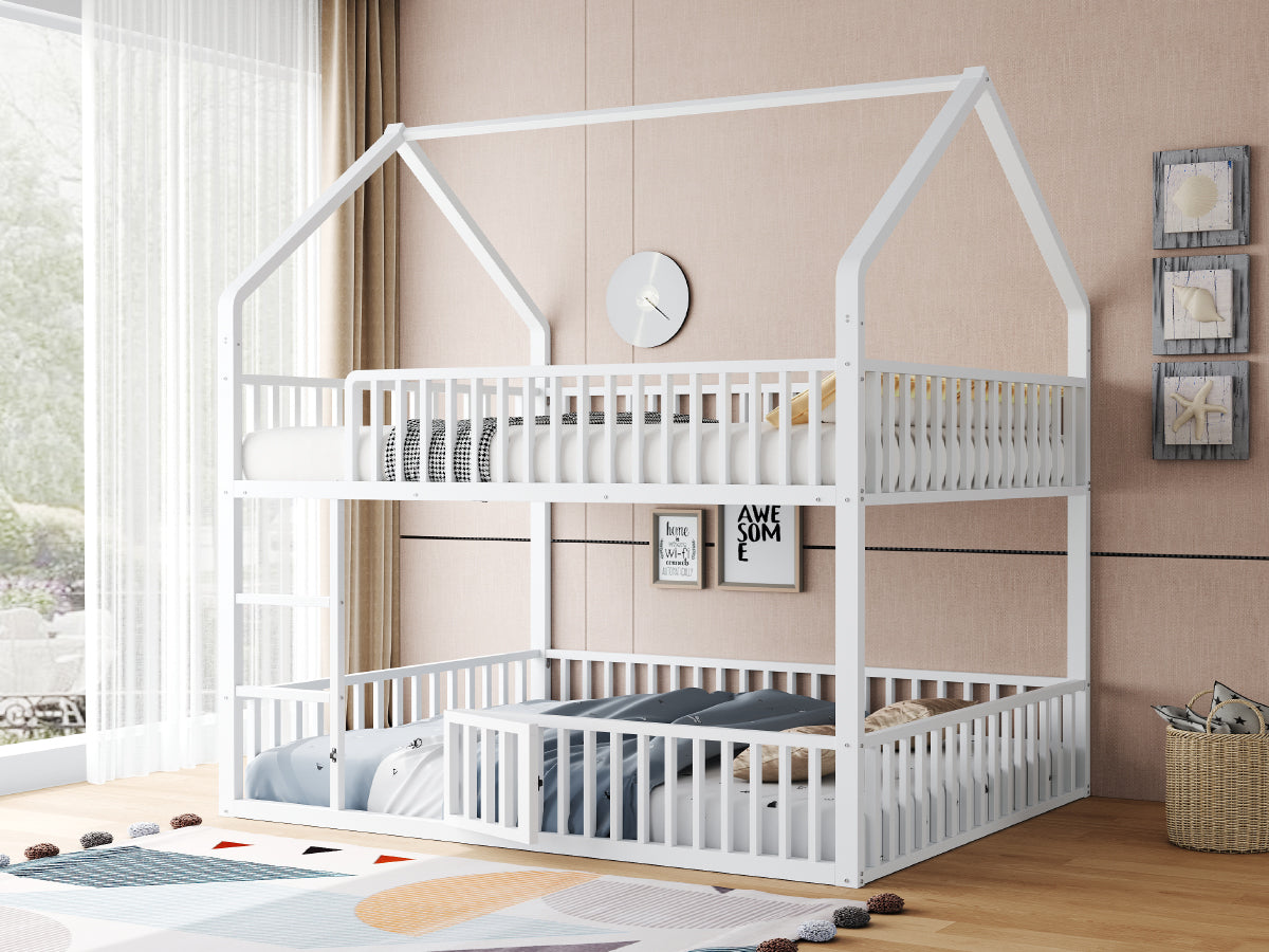 Logidon stapelbed 140x200 cm metalen hoogslaper witte trap familiebed